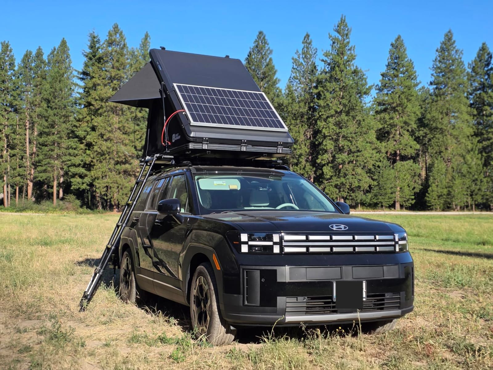 Solar Panel Rooftop Tent Hard Shell,Pop Up Car Roof Top Tent Hardshell | Aluminum Roof Tent with USB Outlet,Luggage Bar,LED Light Strip,Suitable for Jeep SUV Truck,2 Person Camping customer photo 1