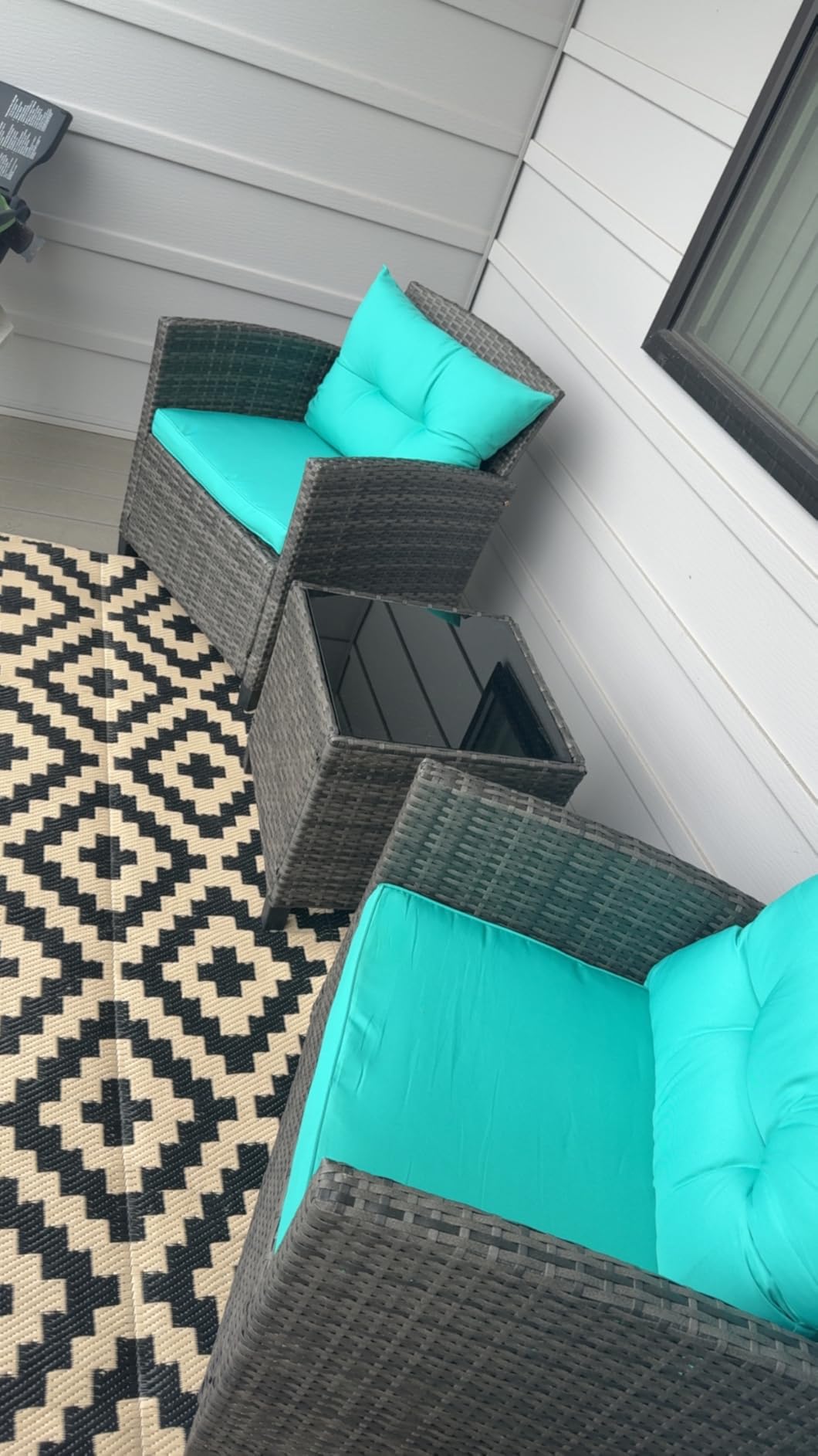 Tangkula 3 Pieces Patio Furniture Set, Outdoor PE Rattan Conversation Chair Set with Tempered Glass Side Table and Removable Cushions, PE Wicker Chairs and Table Set for Porch, Balcony and Garden customer photo 1