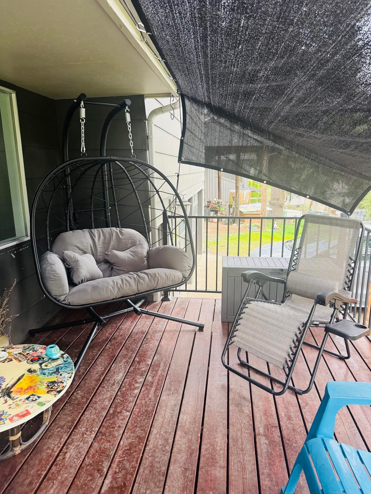 Double Egg Chair with Stand Hammock Swing Chair Foldable Hanging Loveseat, UV Resistant Removable Cushions, 700LBS Capacity for Bedroom, Balcony, Garden(BK-GR) customer photo 2