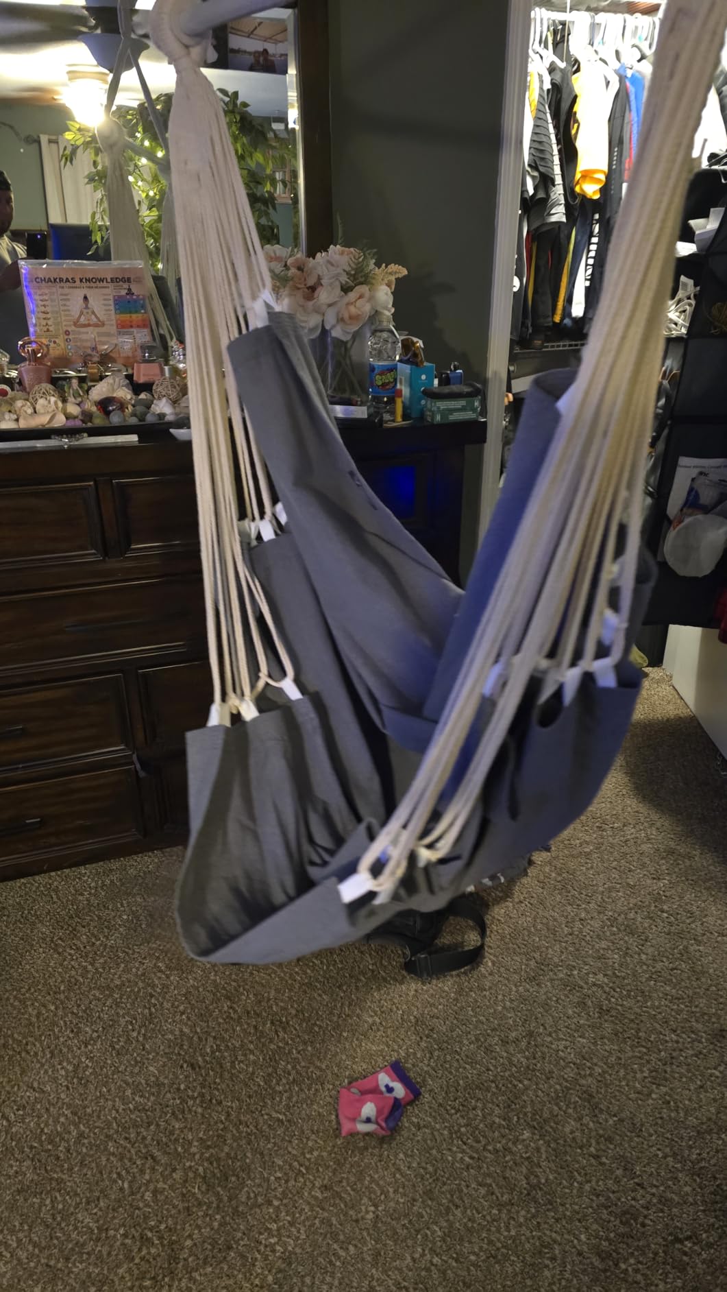 CHULIM Hanging Hammock Chair Swing MAX 500 lbs Outdoor Hanging Chair with Footrest Indoor Swing Chair with Portable Steel Spreader Bar and Hardware Kit for Bedroom Living Room Patio Porch - Dark Grey customer photo 2
