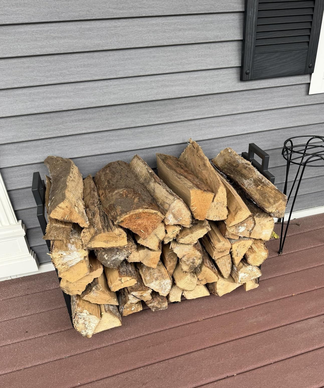 30 Inch Firewood Rack Outdoor Indoor with Handle and Log Carrier Bag, Stable Metal Wood Rack Heavy Duty Log Holder for Fireplace Patio Deck, Rustproof Firewood Storage Organizer Tool, Black customer photo 1