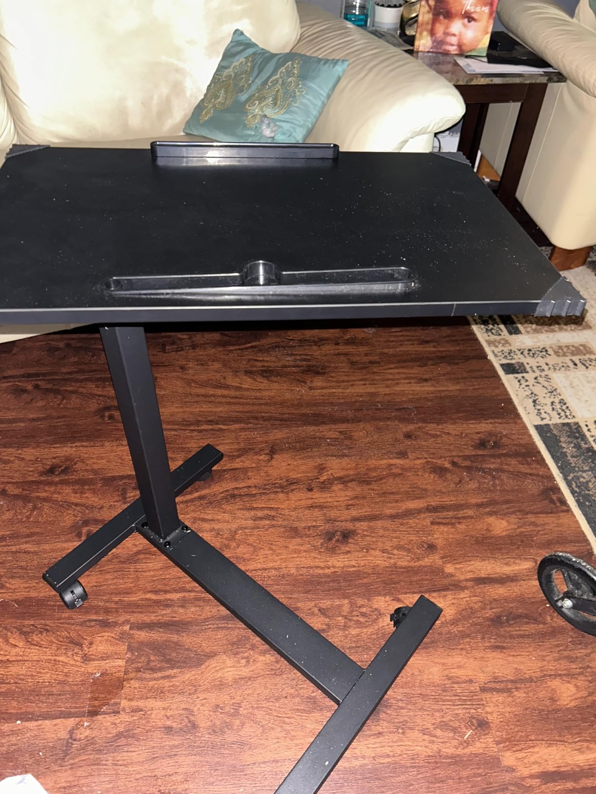 Eocnrhe Adjustable Overbed Bedside Table, Hospital Bed Table with Wheels, Portable Rolling Desk, Mobile Small Standing Desk, Rolling Laptop Stand, Computer Cart customer photo 1