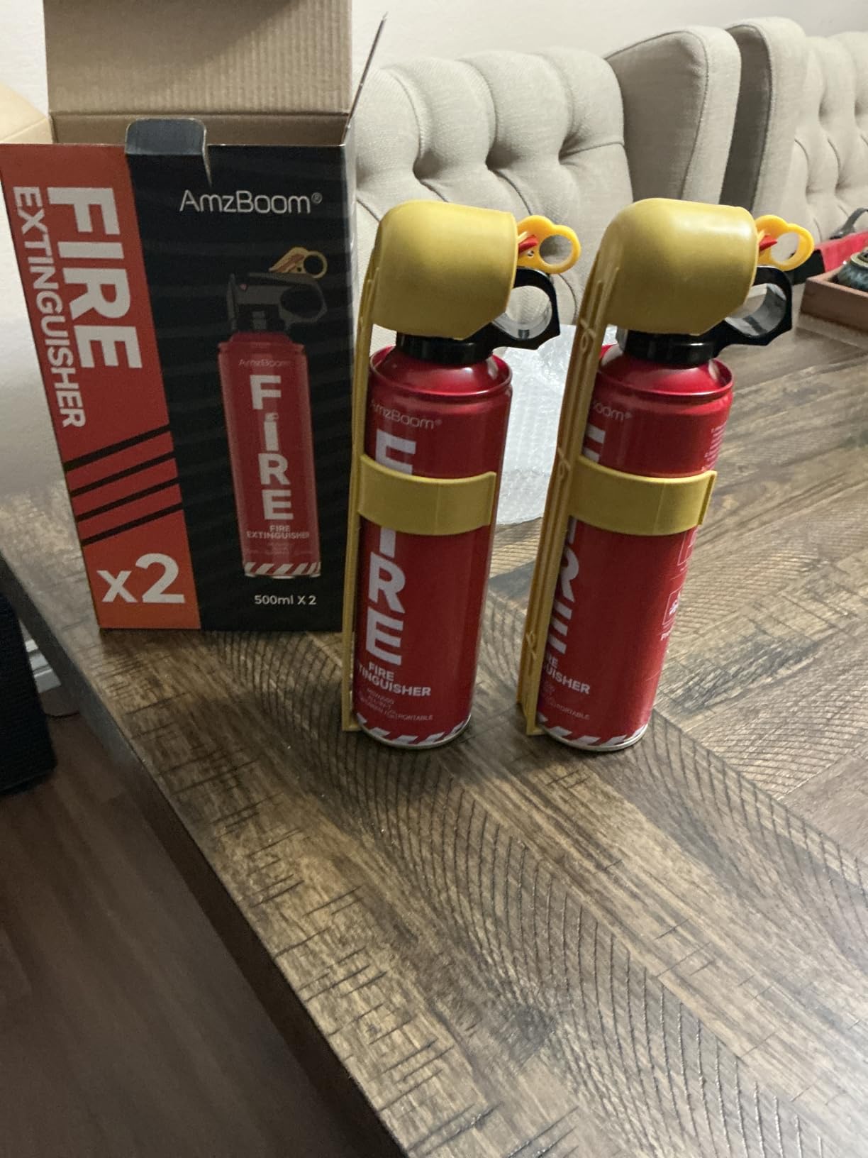 AmzBoom 2-Pack Fire Extinguisher for Home, Kitchen, Car, and Grill with Mounting Bracket– Extinguishing Spray, Compact A, B, C, K – Eco-Friendly, Prevents Reignition. customer photo 1