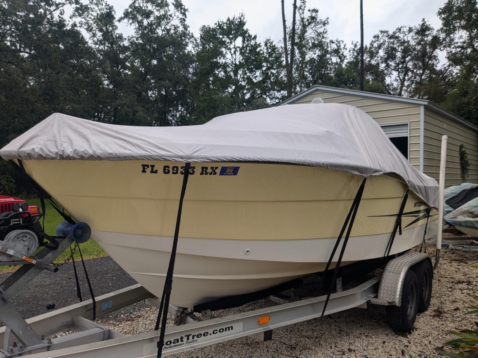 Trailerable Boat Cover 16-18.5ft, Waterproof Heavy Duty 1200D,V-Hull,Black customer photo 1
