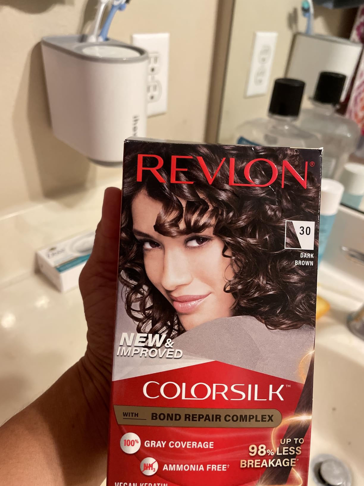 Revlon ColorSilk with Bond Repair Hair Color, 30 Dark Brown, 3pk customer photo 2