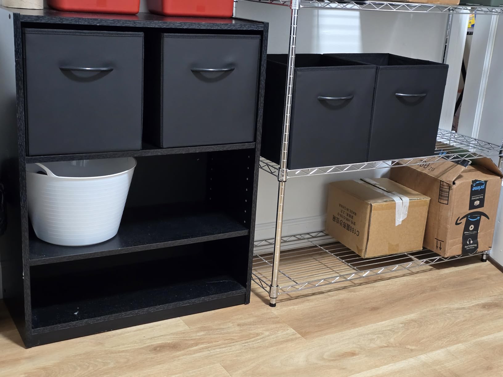 StorageWorks 13in Black Storage Cubes, Leather Cube Organizer Bins, 4-Pack, Reinforced Handle & Front Panel, Faux Leather Front, Non-woven Fabric, Collapsible customer photo 2