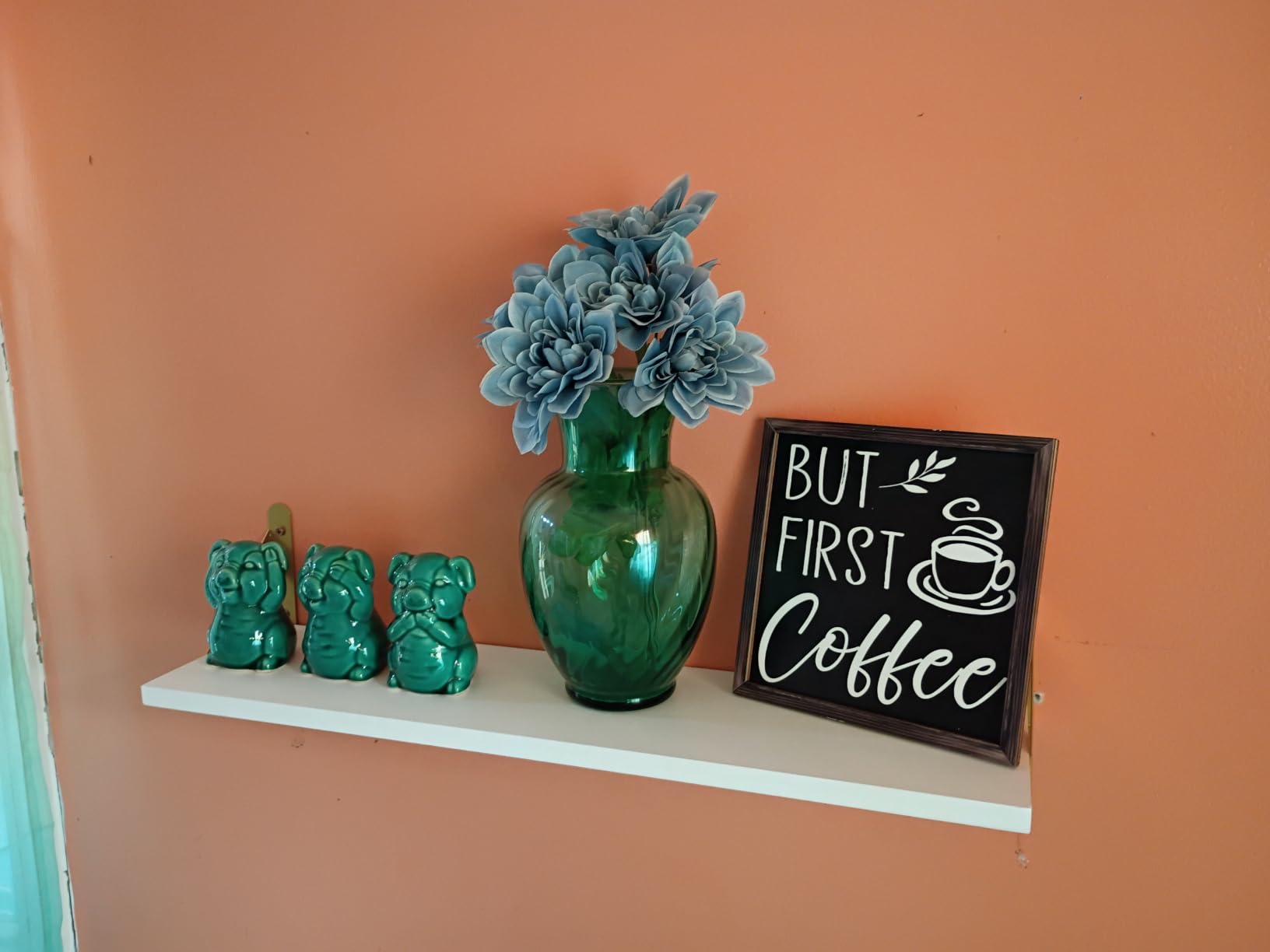 YGEOMER 16.5in Floating Shelves for Wall Home Decor, Black Set of 6 | Rustic wood shelves with metal brackets. Space-saving for books & decor. Works in bathroom, kitchen, living room & bedroom. customer photo 2