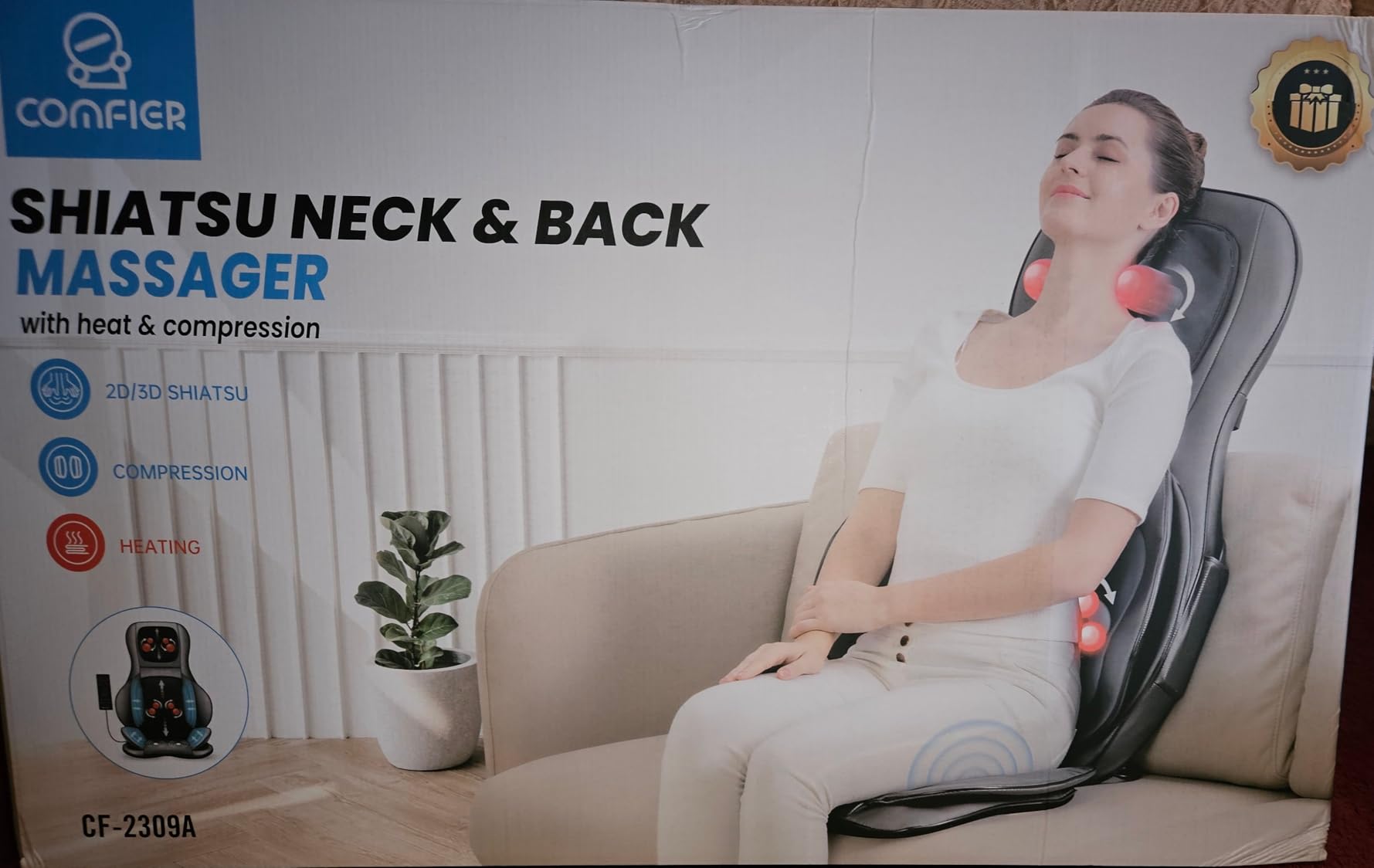 COMFIER Shiatsu Neck Back Massager with Heat,2D/3D Massage Chair Pad with App Control,Deep Tissue Kneading Massage Chair Pad with Compression,Adjustable Back Coverage,Black customer photo 1