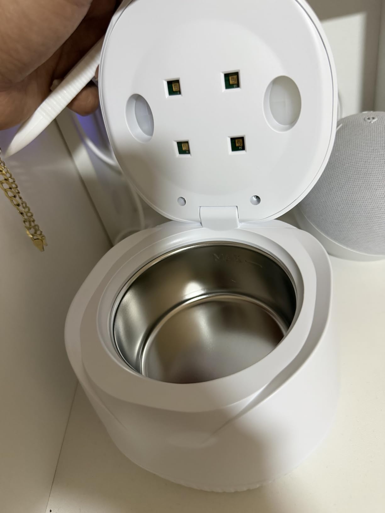 Dental Ultrasonic Retainer Cleaner Machine: 45kHz Dental Cleaning Pod with Digital Timer & 200ML, Cleaning for Dentures, Mouth Guards, Aligners, Night Guards, Braces, Toothbrush Heads & Jewelry, White customer photo 1