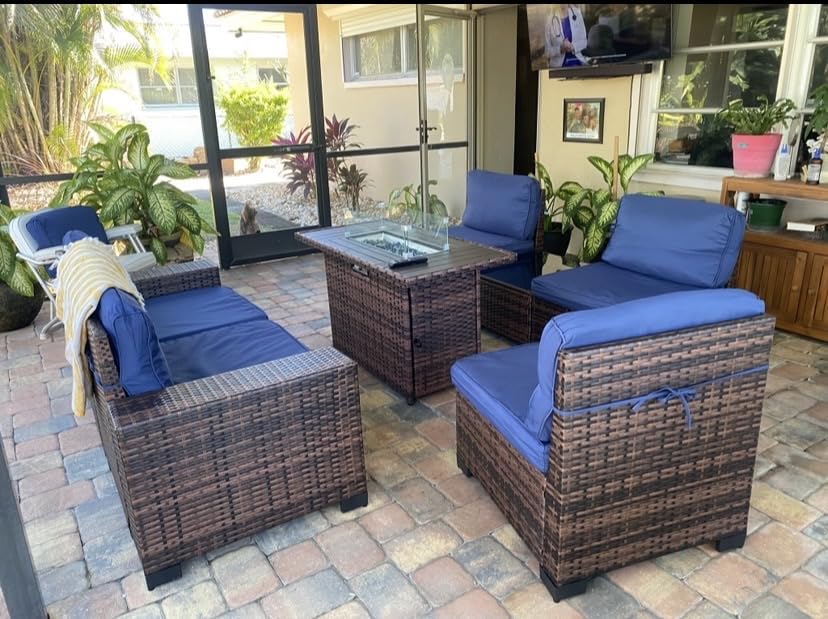 Patio Furniture Set with 44'' Fire Pit Table, 7 Pcs Outdoor Sectional Sofa customer photo 1