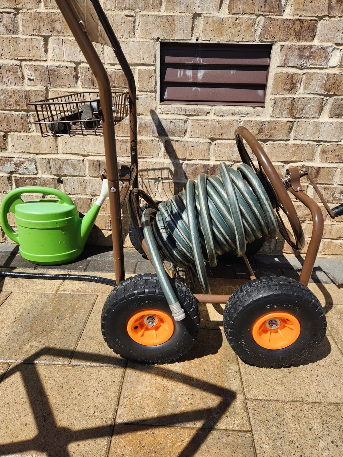 WERMAH Upgrade Hose Reel Cart, Garden Hose Cart 4 Wheels, Holds 300ft 5/8