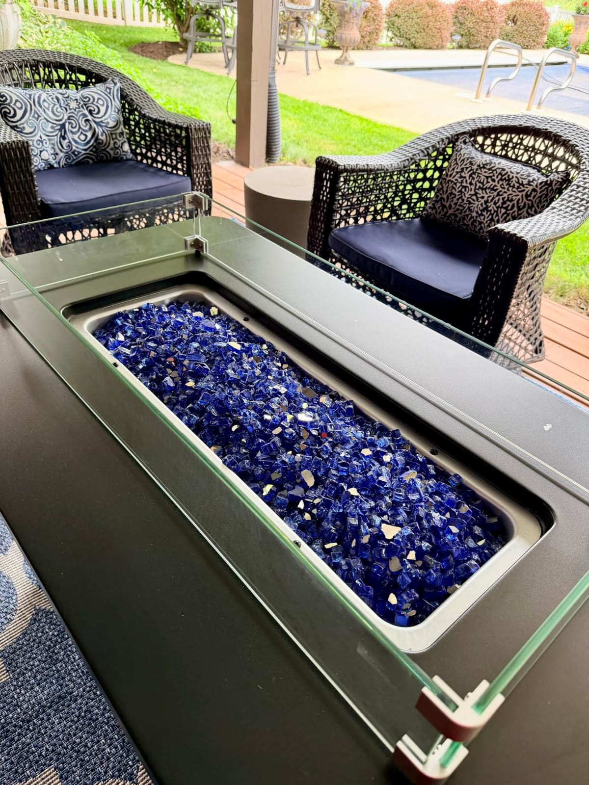 Ciays 43-Inch Rectangular Propane Fire Pit with 60,000 BTU Output, Fire Pit Table Premium Gas for Outside Patio with 304 Stainless Steel H-Burner, Glass Stones, and Wind Guard,Black customer photo 1