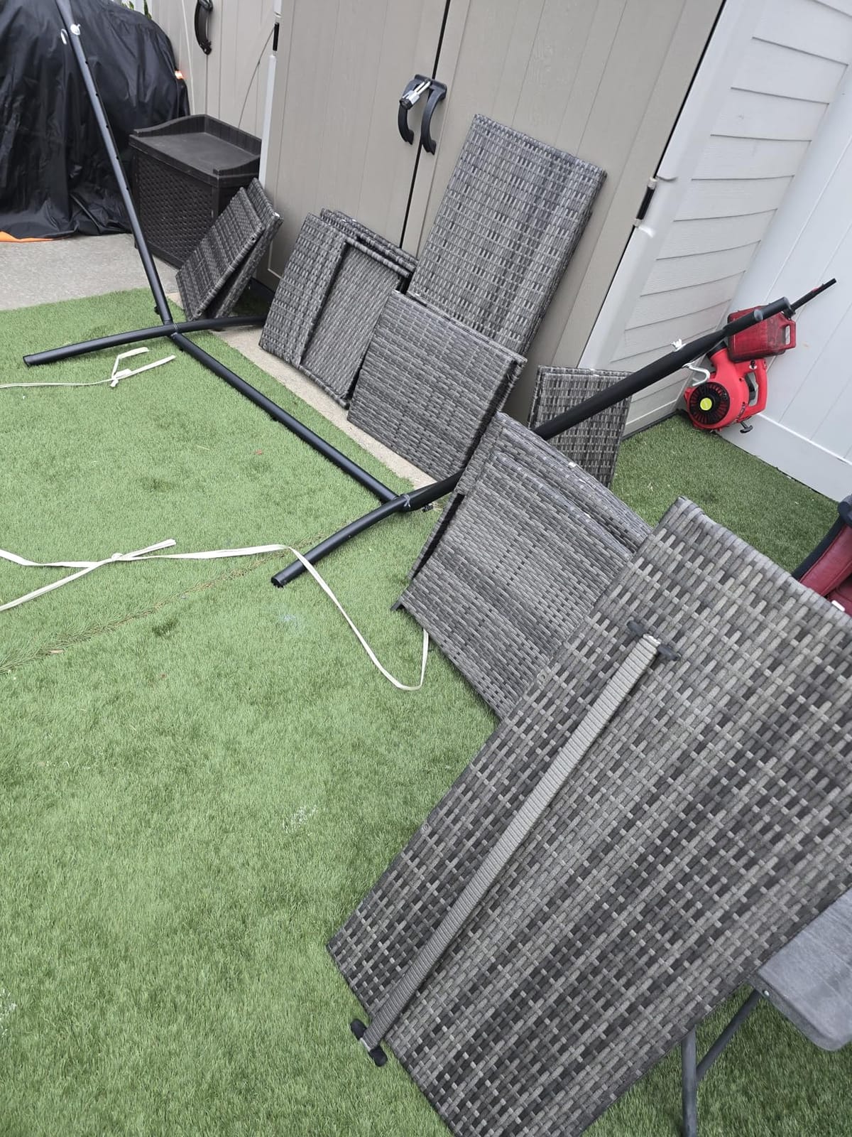 4 Piece Patio Ratten Set Outdoor Furniture Set Wicker Conversation Sets with Cushions and Tempered Glass Tabletop,Blue customer photo 1