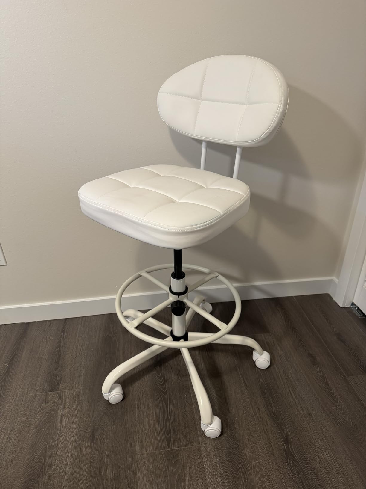 Misolant Drafting Chair Without Arms, Tall Office Chair with Footrest Ring for Standing Desk, Small Faux Leather Executive Office Chair with Adjustable Height for Bar Lab Counter Height Desk, Black customer photo 2