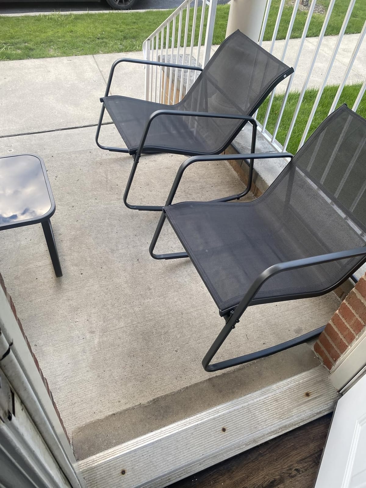 Ainfox 3 Piece Patio Outdoor Furniture Set, Textilene Fabric Patio Conversation Bistro Set with Rocking Bistro Chairs and Table, Small Patio Furniture Set for Backyard, Lawn, Garden, Poolside customer photo 1