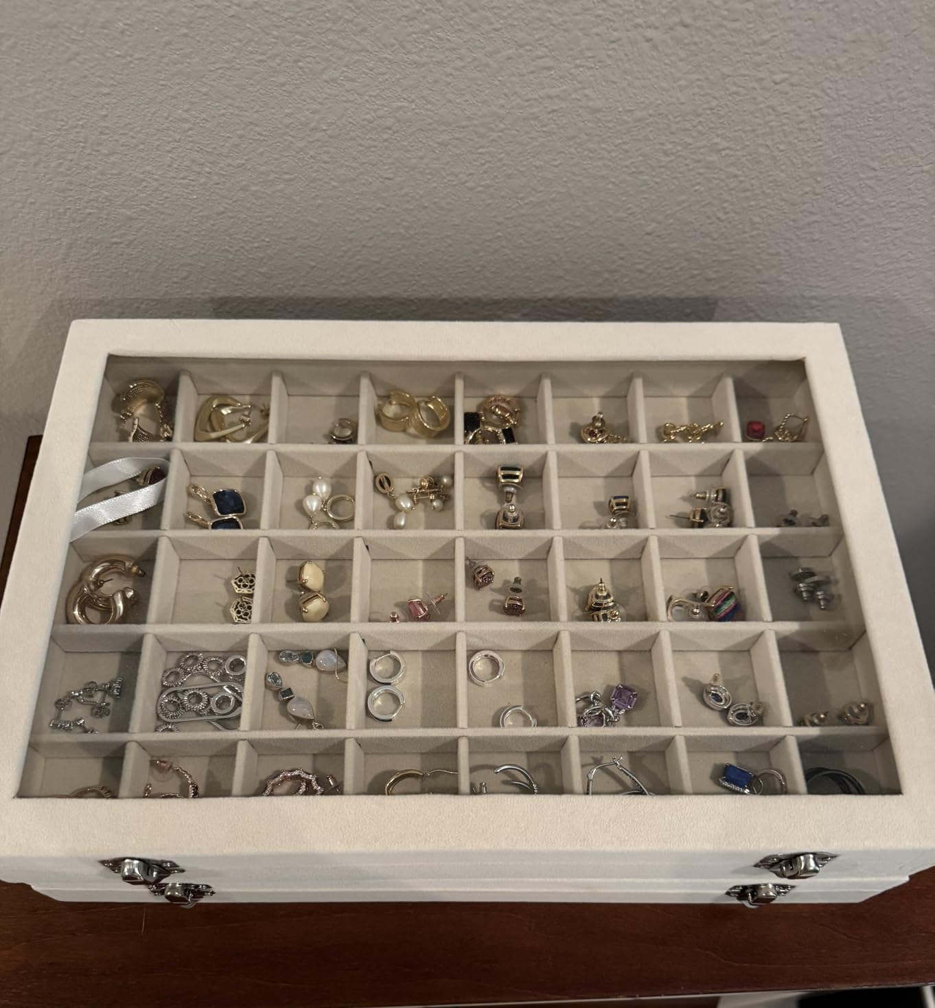 Frebeauty 48 Grid Earring Organizer,Velvet Jewelry Tray with Clear Lid customer photo 1