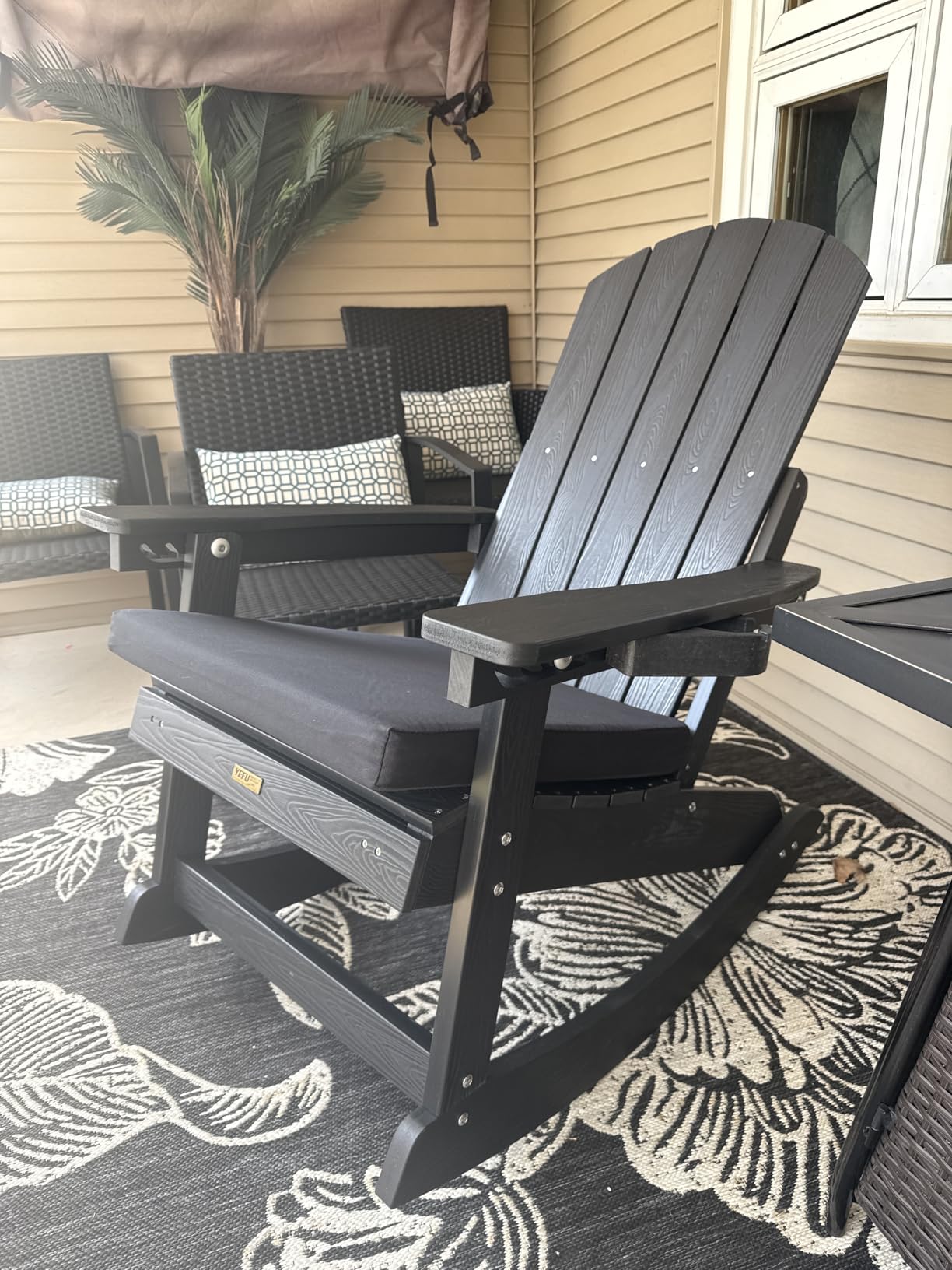 YEFU Adirondack Rocking Chairs Set of 2, with Footrest, All-Weather, Black customer photo 2