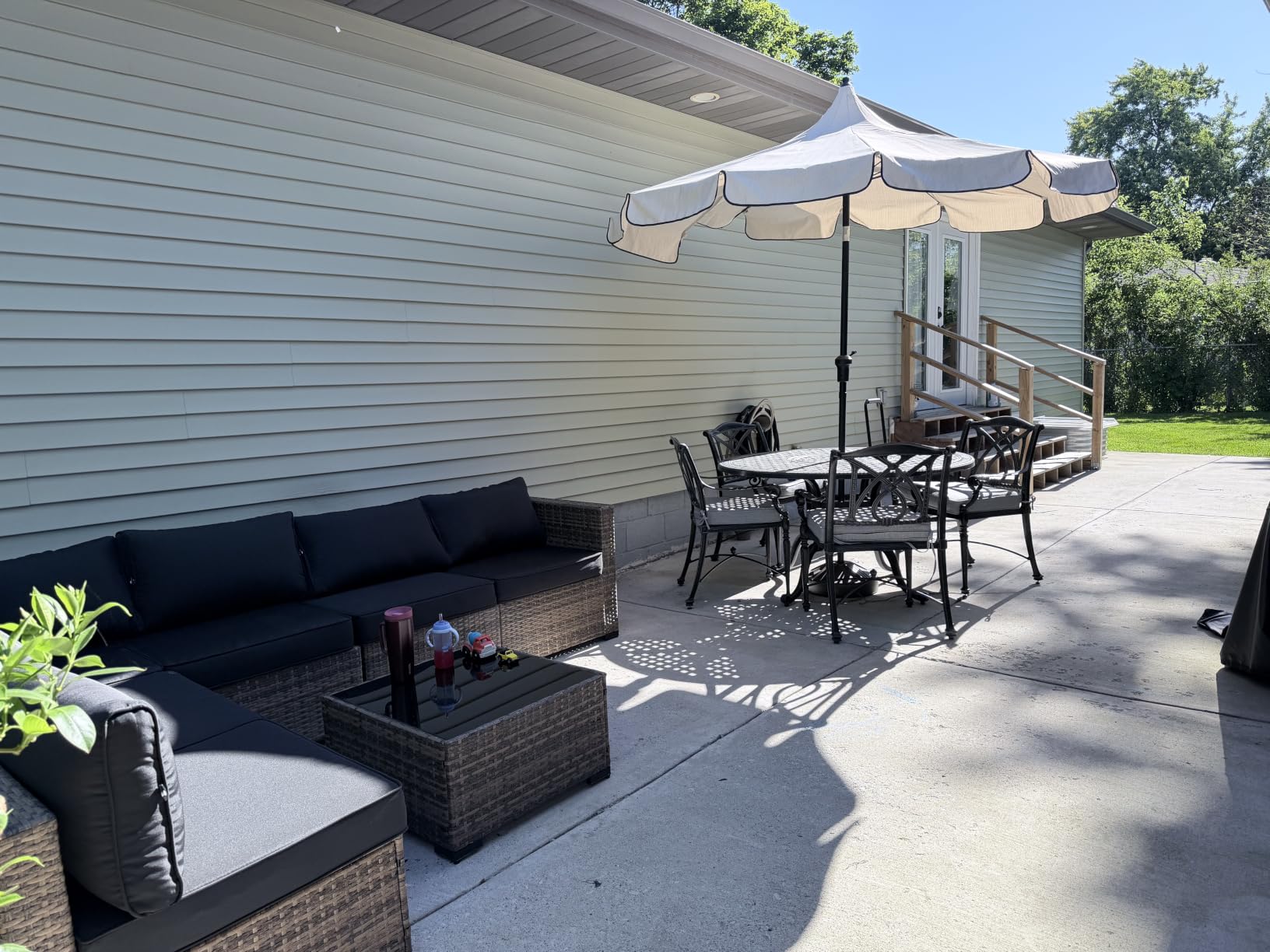 Aoxun Patio Furniture Sets, 8-Piece Outdoor Patio Furniture with 44'' Propane Gas Firepit Table, Wicker Outdoor Conversation Set Sectional Sofa for Backyard, Poolside, Garden (Black Cushion) customer photo 2