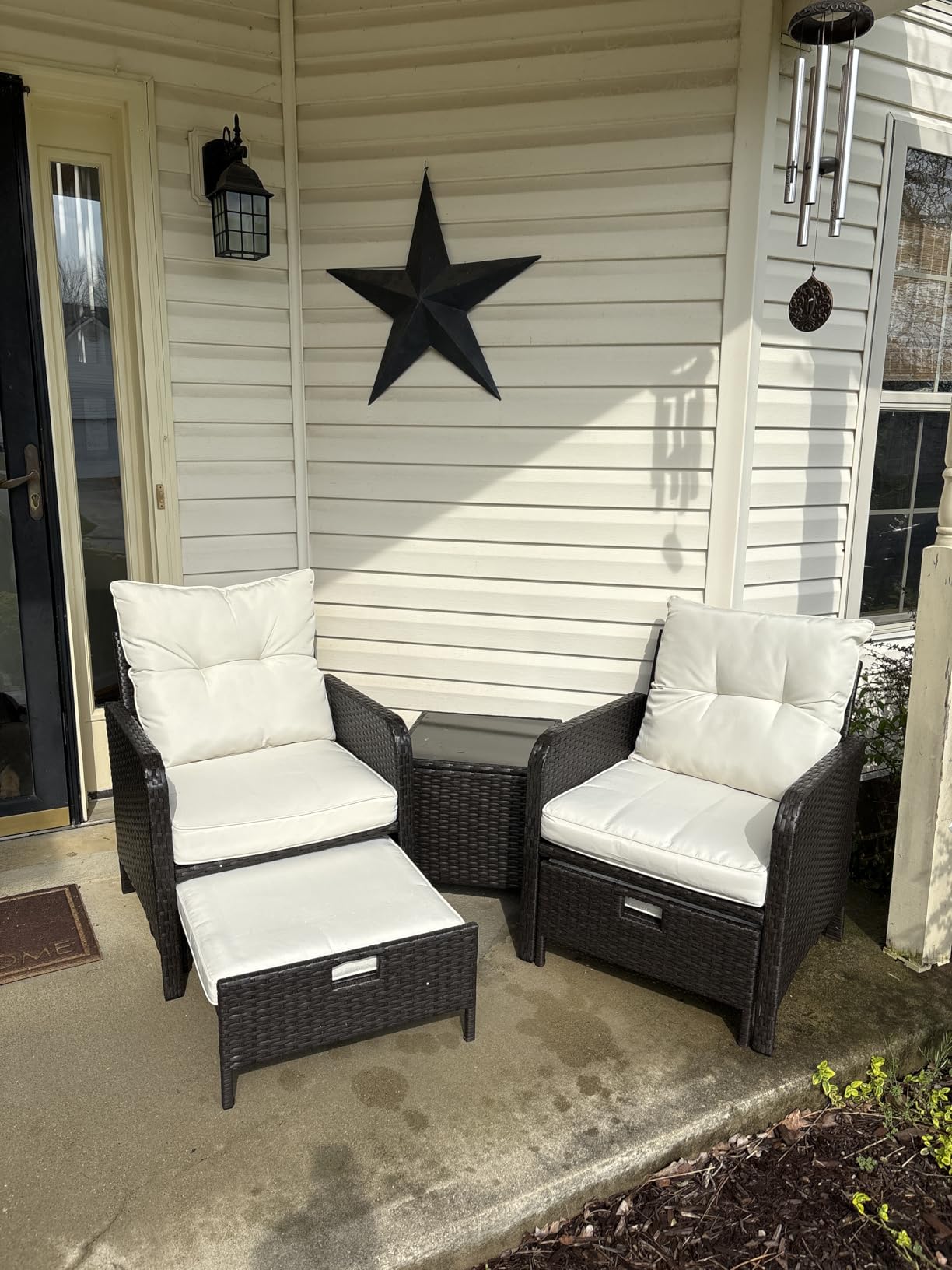Vongrasig 5 Piece Patio Furniture Set, Small Balcony Furniture, PE Wicker Rattan Patio Chairs Set of 2, Outdoor Lounge Chairs with Cushions Ottomans &Glass Table for Porch Garden(Light Grey) customer photo 2