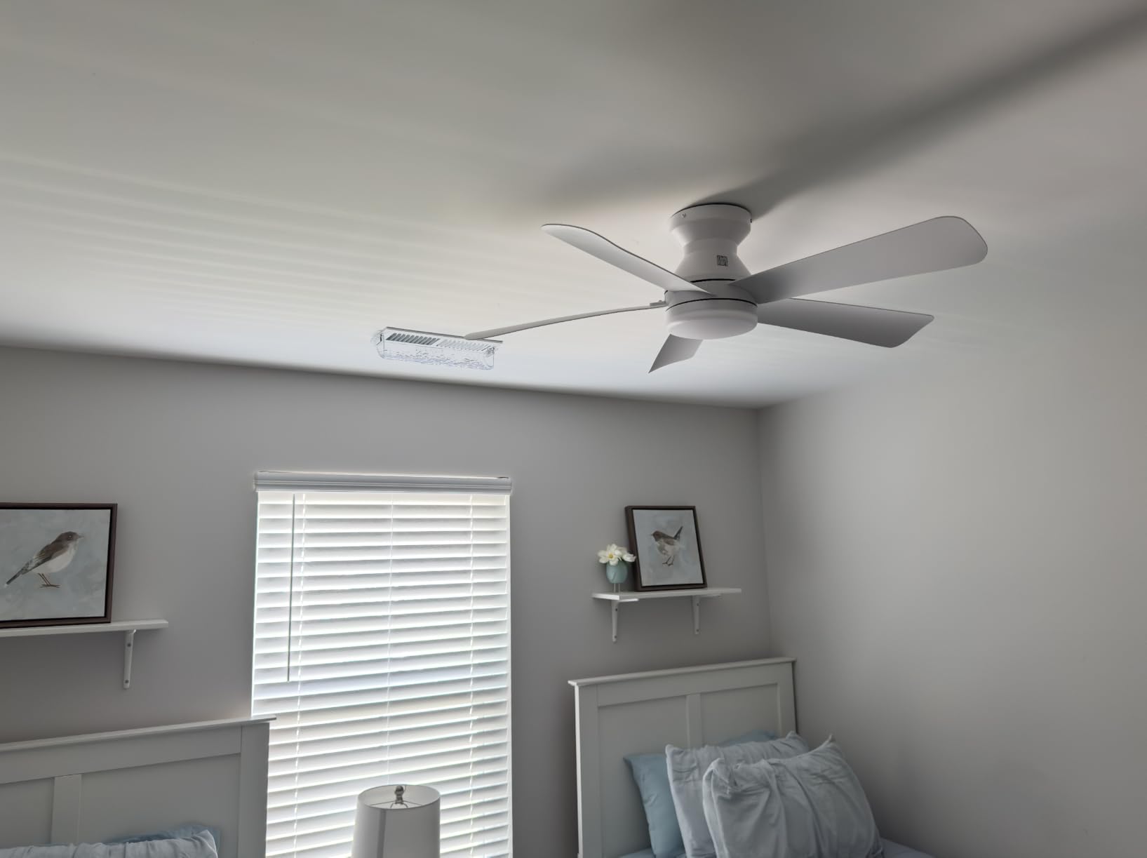 Depuley Modern Ceiling Fan with Light: 42-Inch White Small Fans for Bedroom Indoor Outdoor - Dimmable Low Profile Ceiling Fans with Remote Control Flush Mount 5 Reversible White Blades 6 Speeds Timer customer photo 1