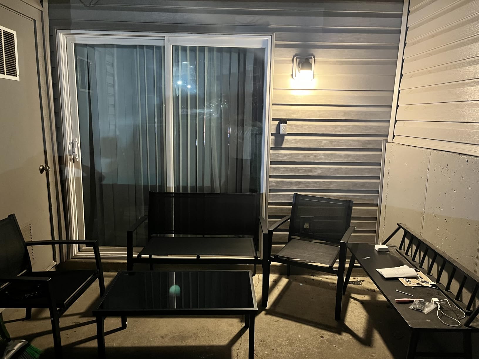 Shintenchi 4 Pieces Patio Furniture Set All Weather Textile Fabric Outdoor Conversation Set, with Glass Coffee Table, Loveseat, 2 Single Chairs for Home, Garden, Lawn, Porch(Black) customer photo 1