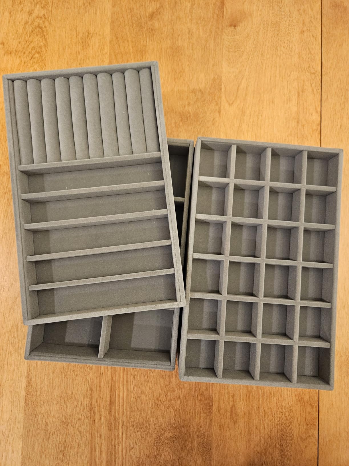 Velvet Jewelry Drawer Organizer Trays – 4-Layer Stackable Jewelry Storage Inserts Set, Beige Jewelry Tray Set for Earrings, Rings, Necklaces, Bracelets with Removable Dividers for Dresser & Vanity customer photo 1