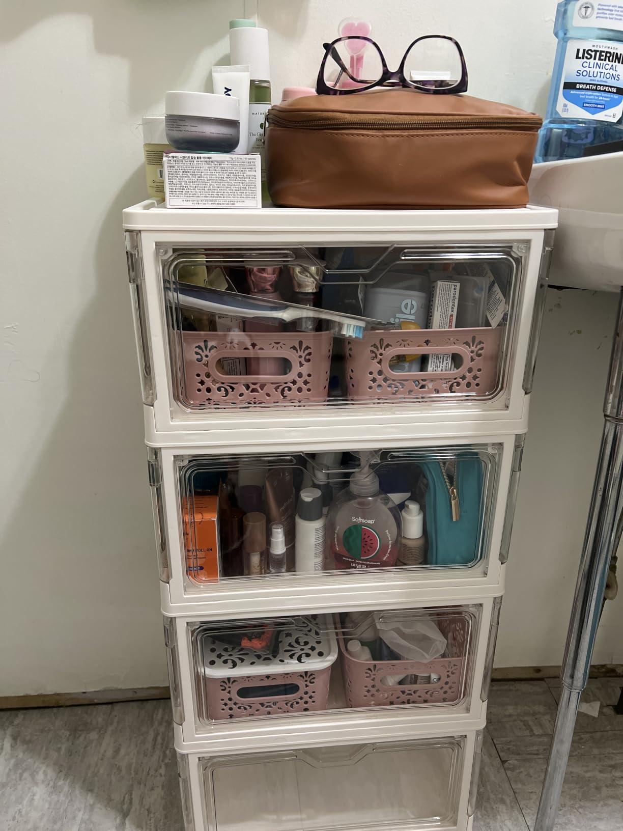 Kmiectse Clear Storage Bins with Lids - 4 Tier 23qt Plastic Stackable Bins | Closet Organizers Box for Bedroom, Living Room, 23 QT Folding Box with Magnetic door customer photo 1