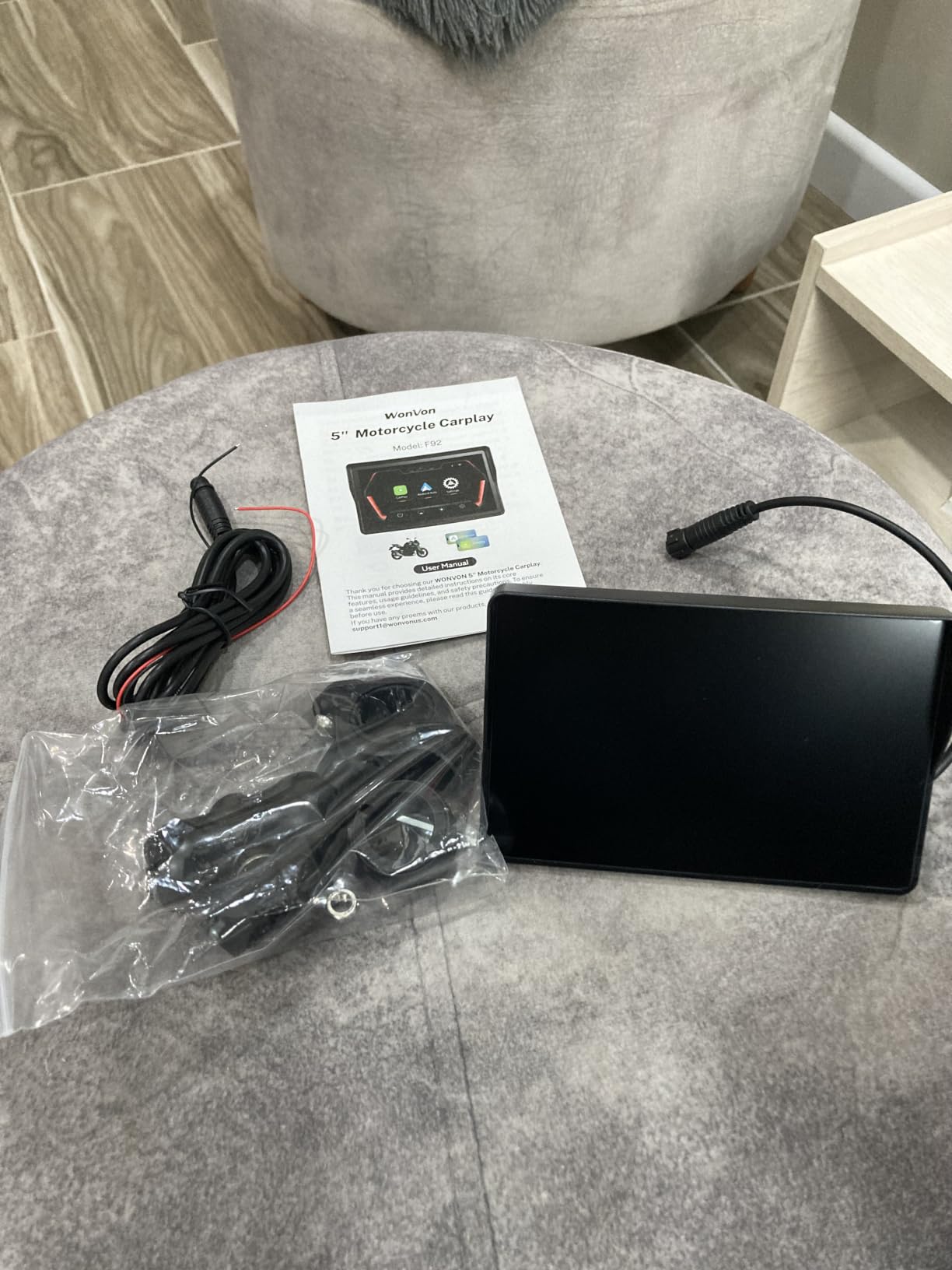 WonVon 5 Inch Motorcycle Carplay GPS Navigation System with Apple Carplay and Android Auto Portable Screen with Dual Bluetooth, Navigation, Siri, Google Assistant(Not Inchluded TPMS) customer photo 1