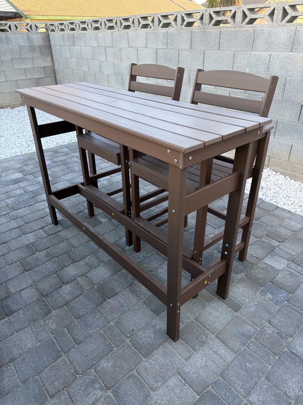 SERWALL Outdoor Bar Set, 2 Adirondack Bar Chairs & Bar Height Table, Brown customer photo 1