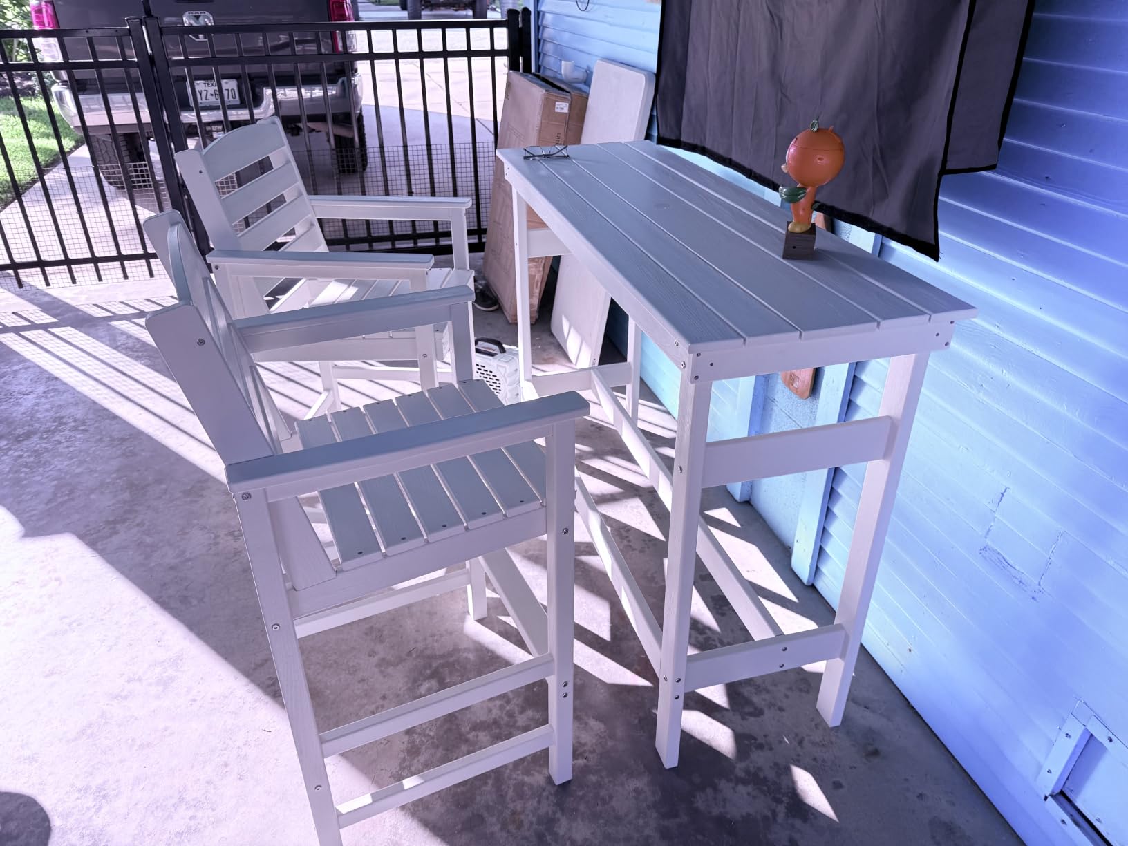 SERWALL Outdoor Bar Set, 2 Adirondack Bar Chairs & Bar Height Table, Brown customer photo 2