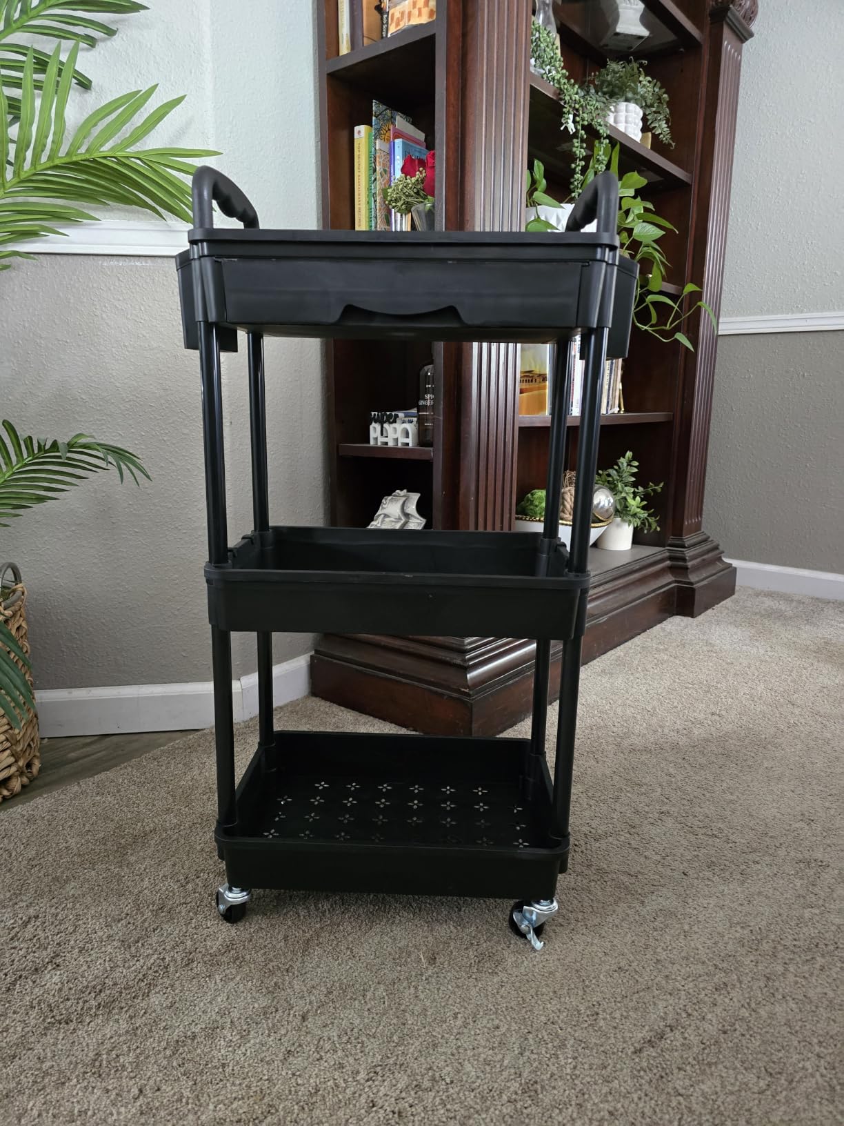 SUNALLY 3 Tier Rolling Cart with Drawer, Craft Storage Cart Organizer, Black customer photo 2