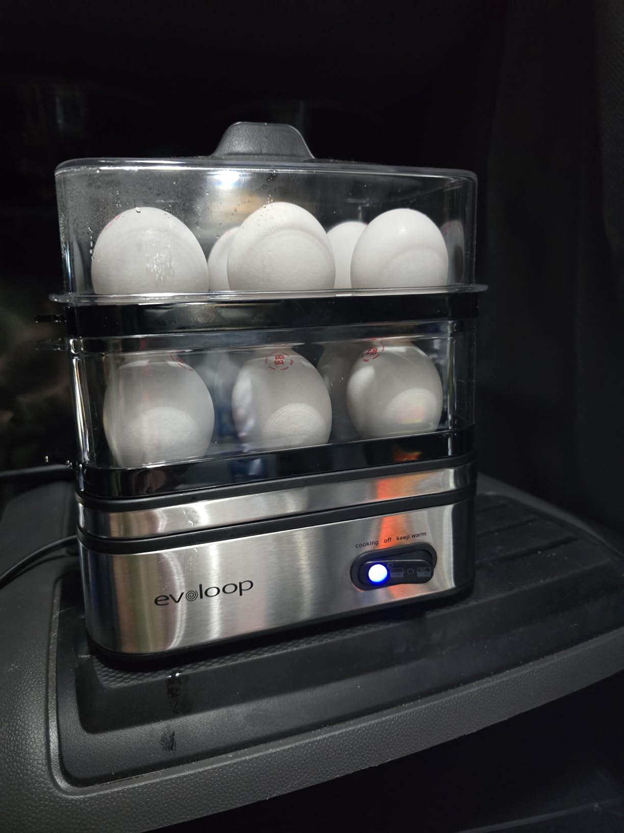 Evoloop Rapid Egg Cooker Electric 12 Eggs Capacity, Soft, Medium, Hard Boiled, Poached, Omelet Maker Egg Poacher & Vegetable Steamer, BPA Free Tray(Grey) customer photo 1