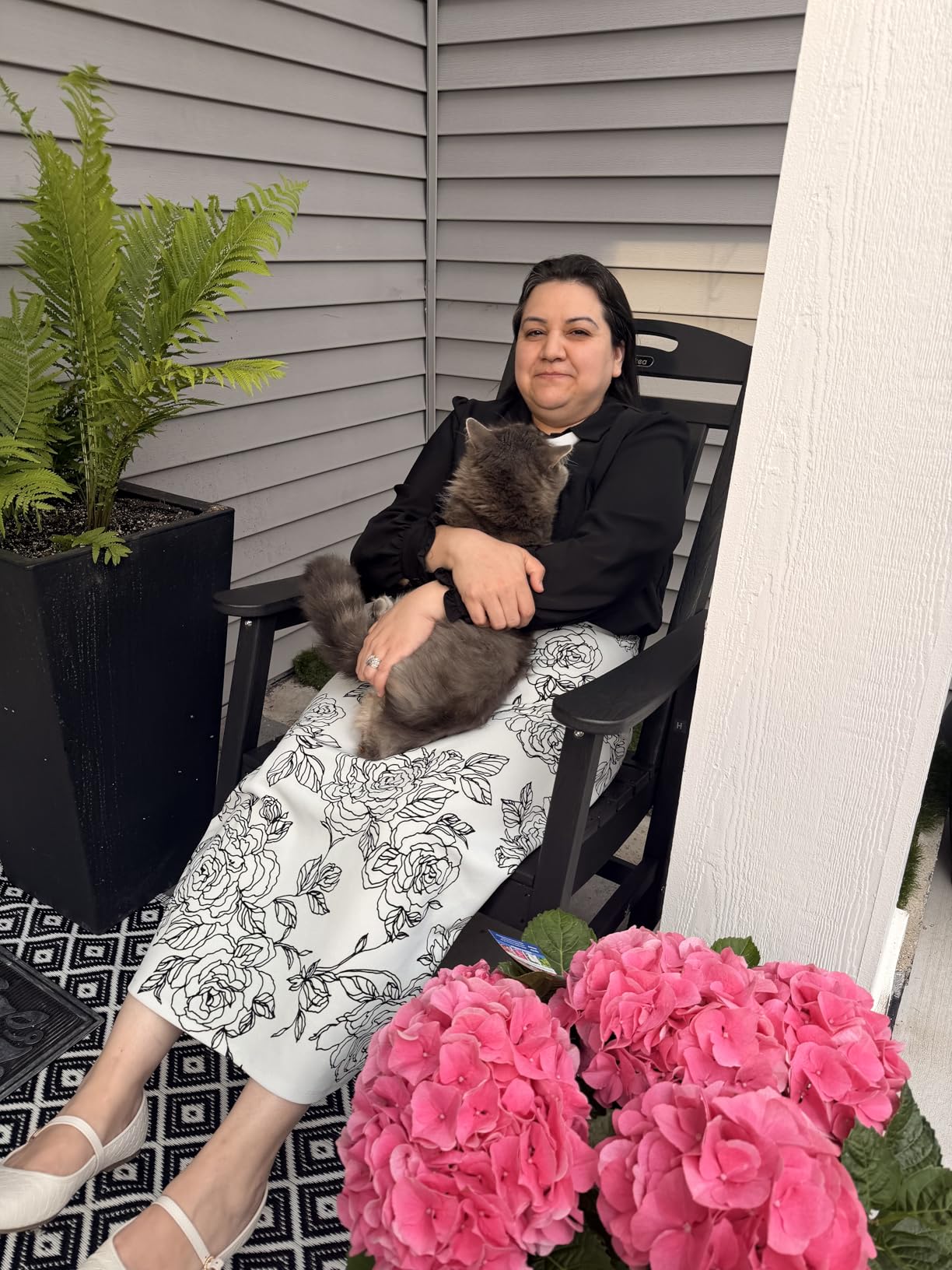 Ciokea Oversized Outdoor Rocking Chair, 380lbs Heavy-Duty Large Patio Rocker, Weather Resistant & Anti-Fade Porch Chair, High Back Cozy Rocking Chair for Outside, Fire Pit, Deck, Garden, Teak customer photo 1