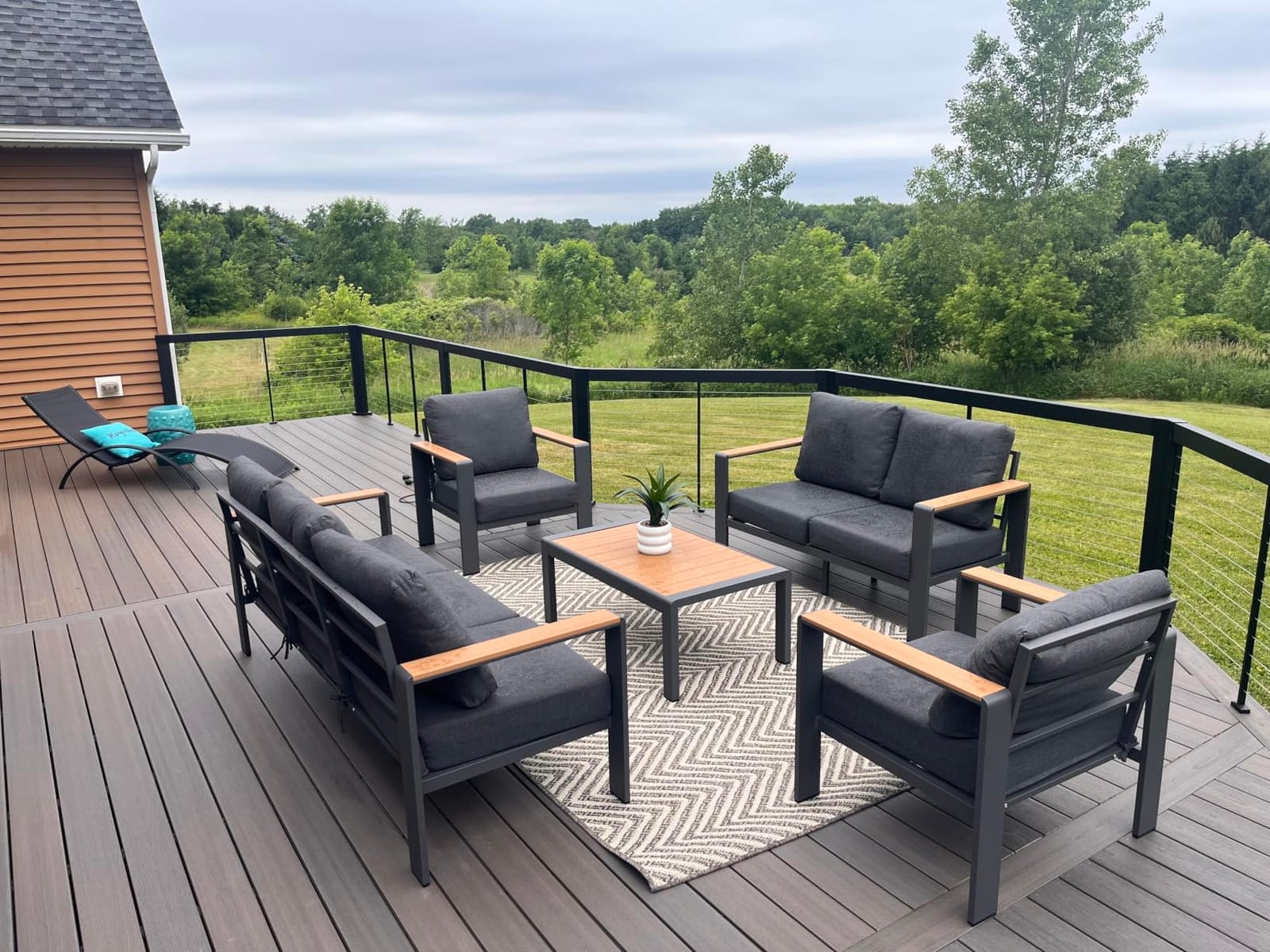 Aluminum Outdoor Patio Furniture Set with Coffee Table, 5 Piece Patio Conversation Sets, Outdoor Sectional Furniture for Porch, Balcony, Yard, Gray customer photo 2
