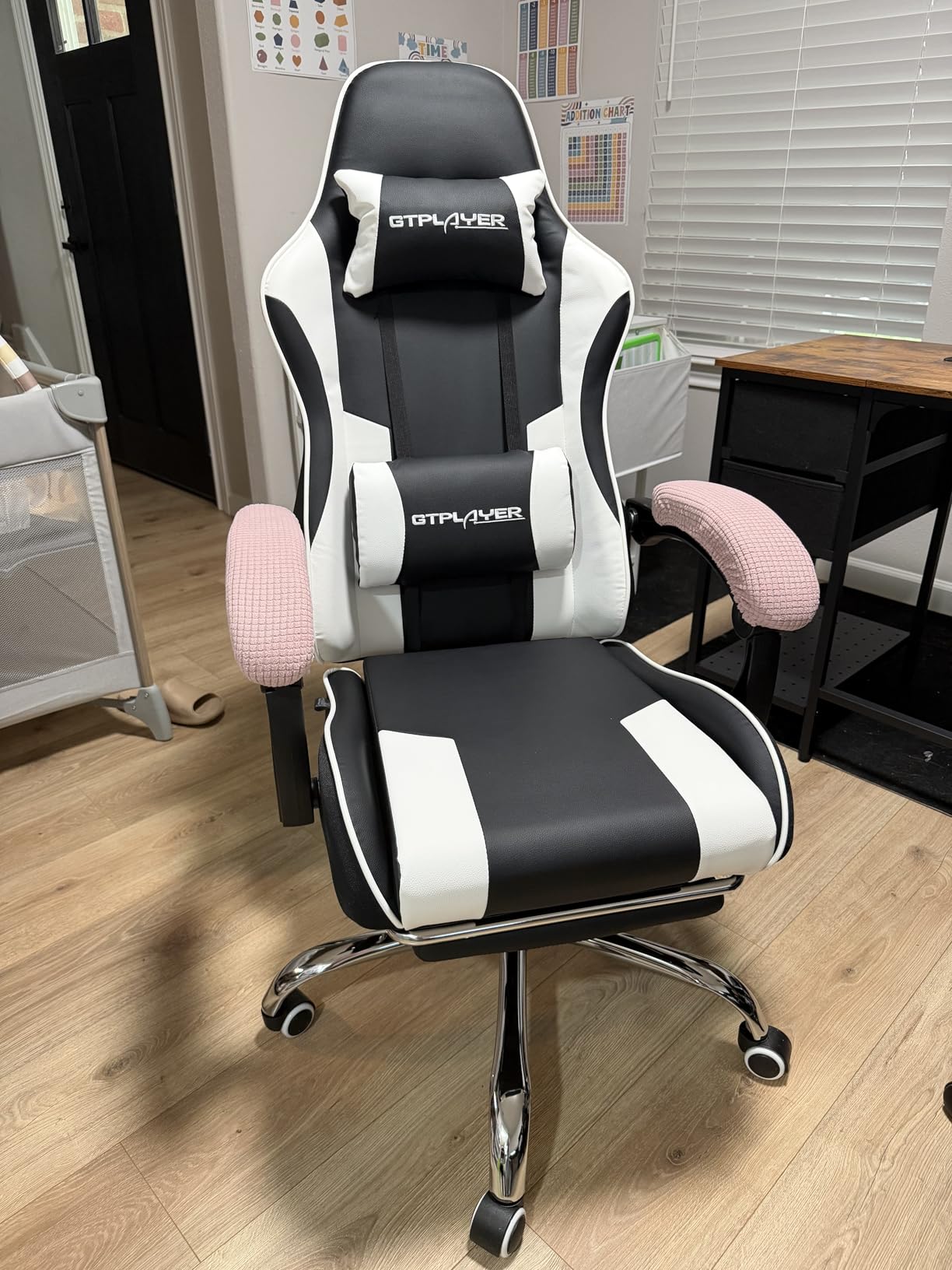 GTPLAYER Gaming Chair, Computer Chair with Footrest and Lumbar Support, Height Adjustable Game Chair with 360°-Swivel Seat and Headrest and for Office or Gaming (Pearl White) customer photo 2