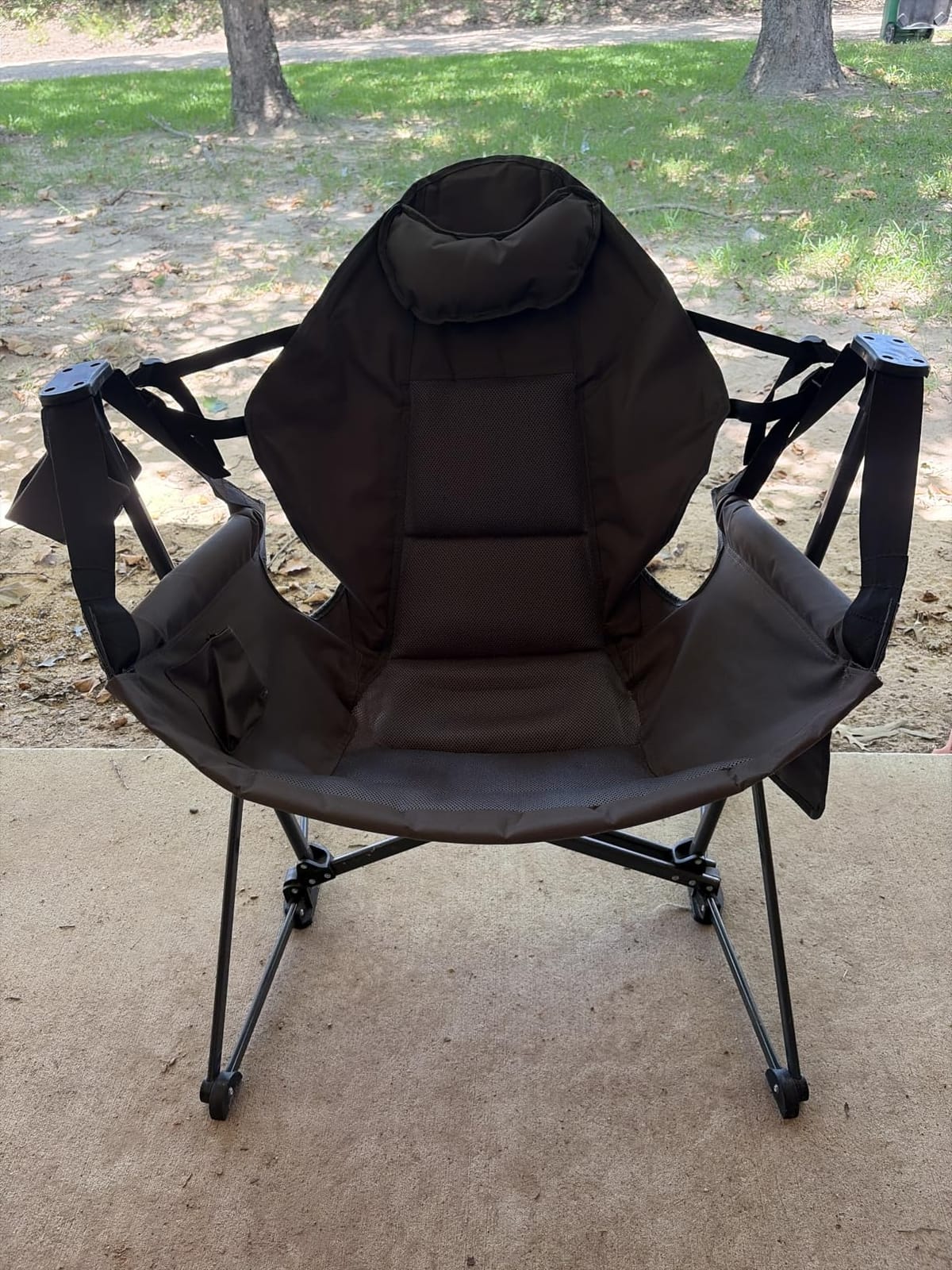 Ainfox Hammock Camping Chair with Footrest, Foldable Portable Rocking Chairs for Adults Outside Swinging Camp with Cup Holder Pillow for Outdoor Patio Poolside (Dark Grey) customer photo 2