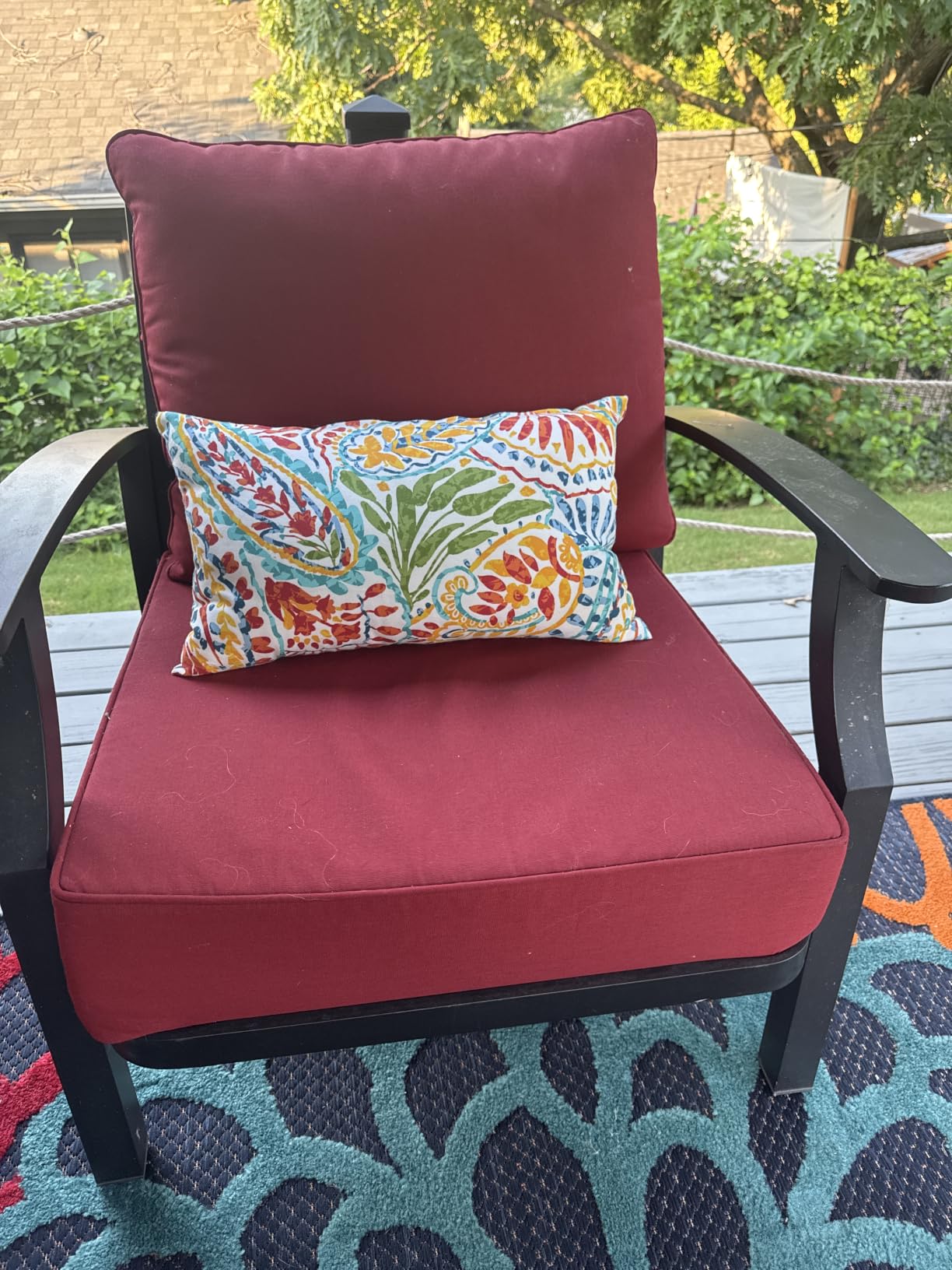 LVTLVTXIII 12×20 Inch Outdoor Lumbar Pillows, Pack of 2 Water Repellent Lumbar Pillow with Inserts, Fluffy Decorative Garden Lumbar Cushions for Home Patio Coach Sofa Use, Paisley Sapphire Blue customer photo 2