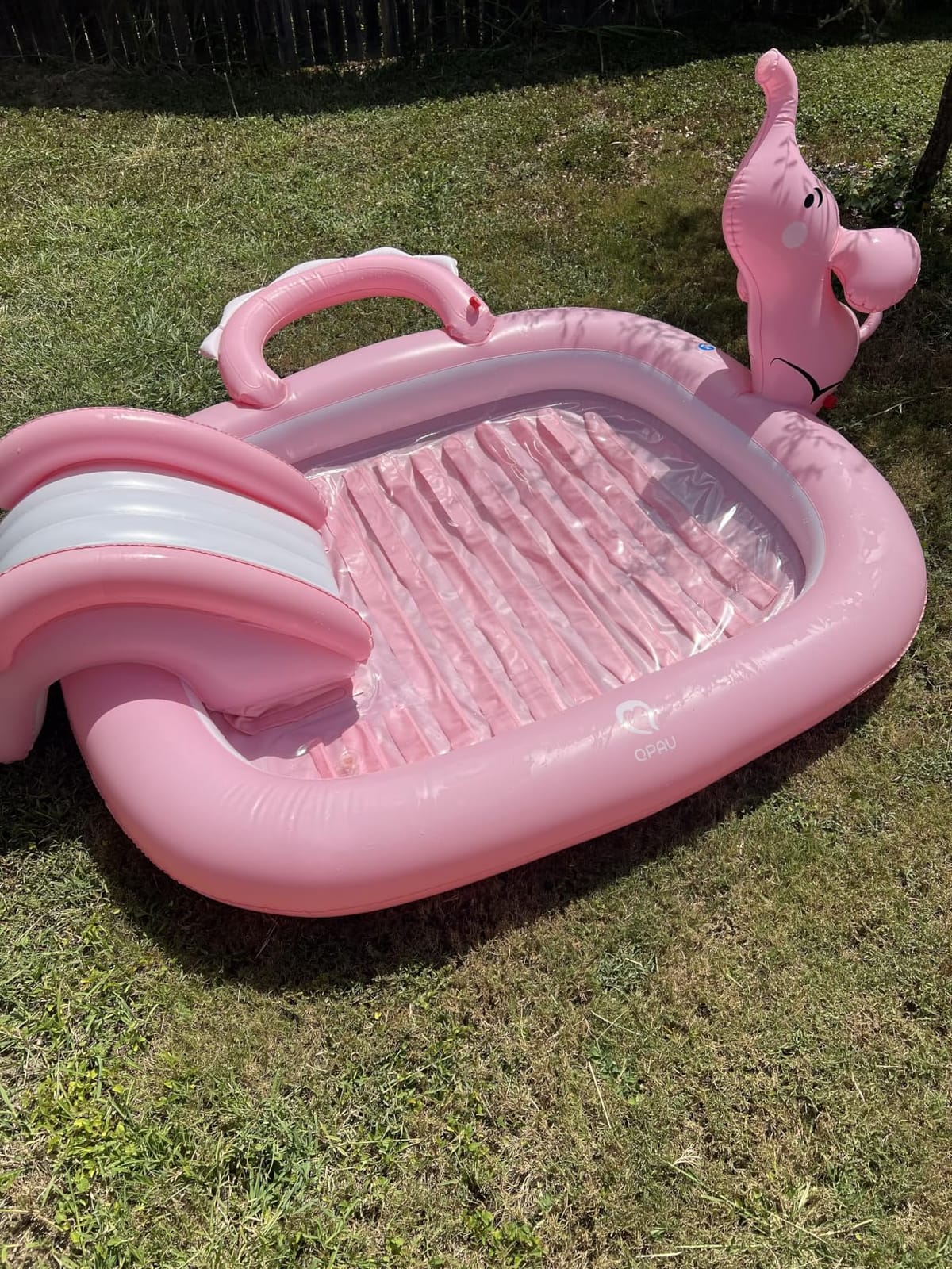 QPAU Elephant Kids Pool with Slide and Sprinkler, Inflatable Play Center with 4 Rings, 72 × 64 × 37 in, Fast Inflation Kiddie Pool for Garden & Backyard, Birthday Gift for Ages 1+ (Blue) customer photo 1