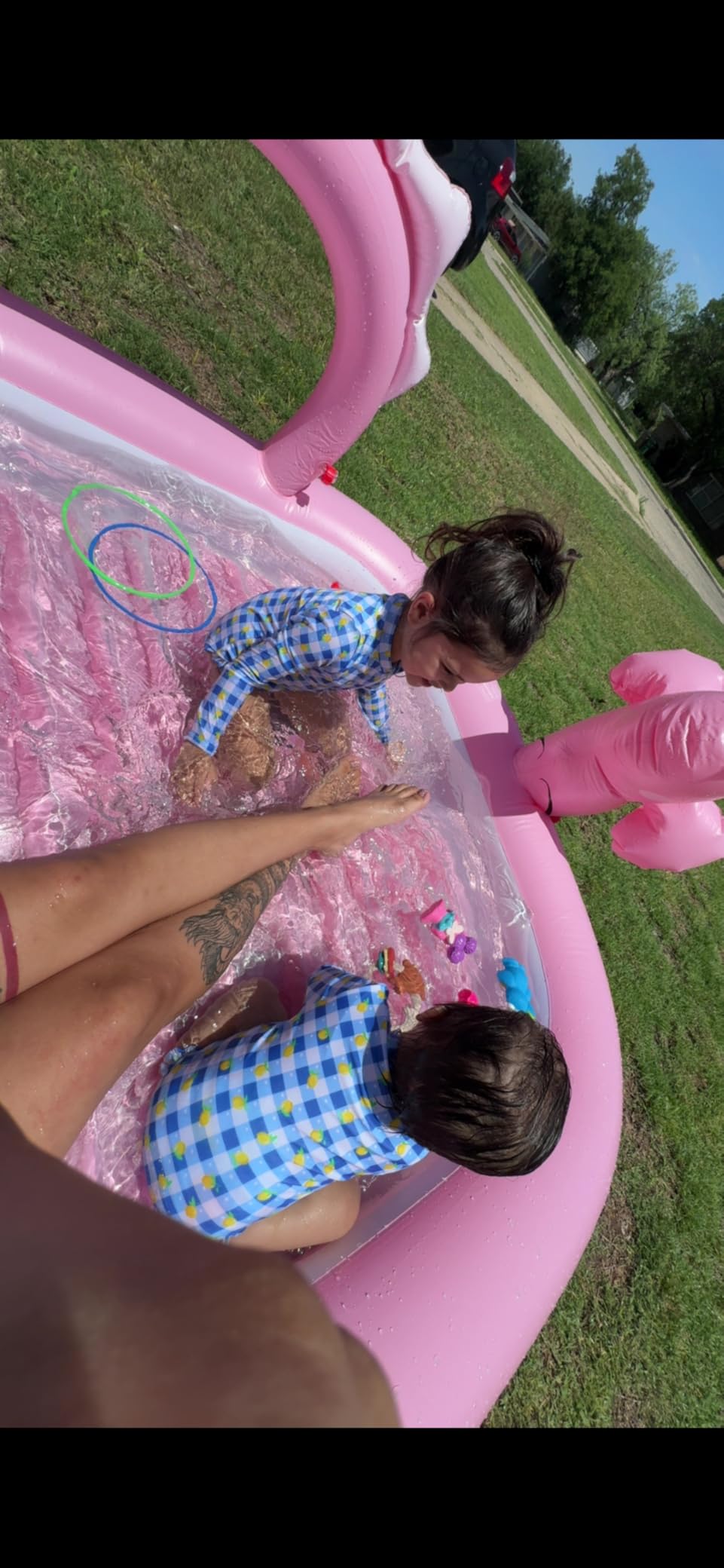 QPAU Elephant Kids Pool with Slide and Sprinkler, Inflatable Play Center with 4 Rings, 72 × 64 × 37 in, Fast Inflation Kiddie Pool for Garden & Backyard, Birthday Gift for Ages 1+ (Blue) customer photo 2