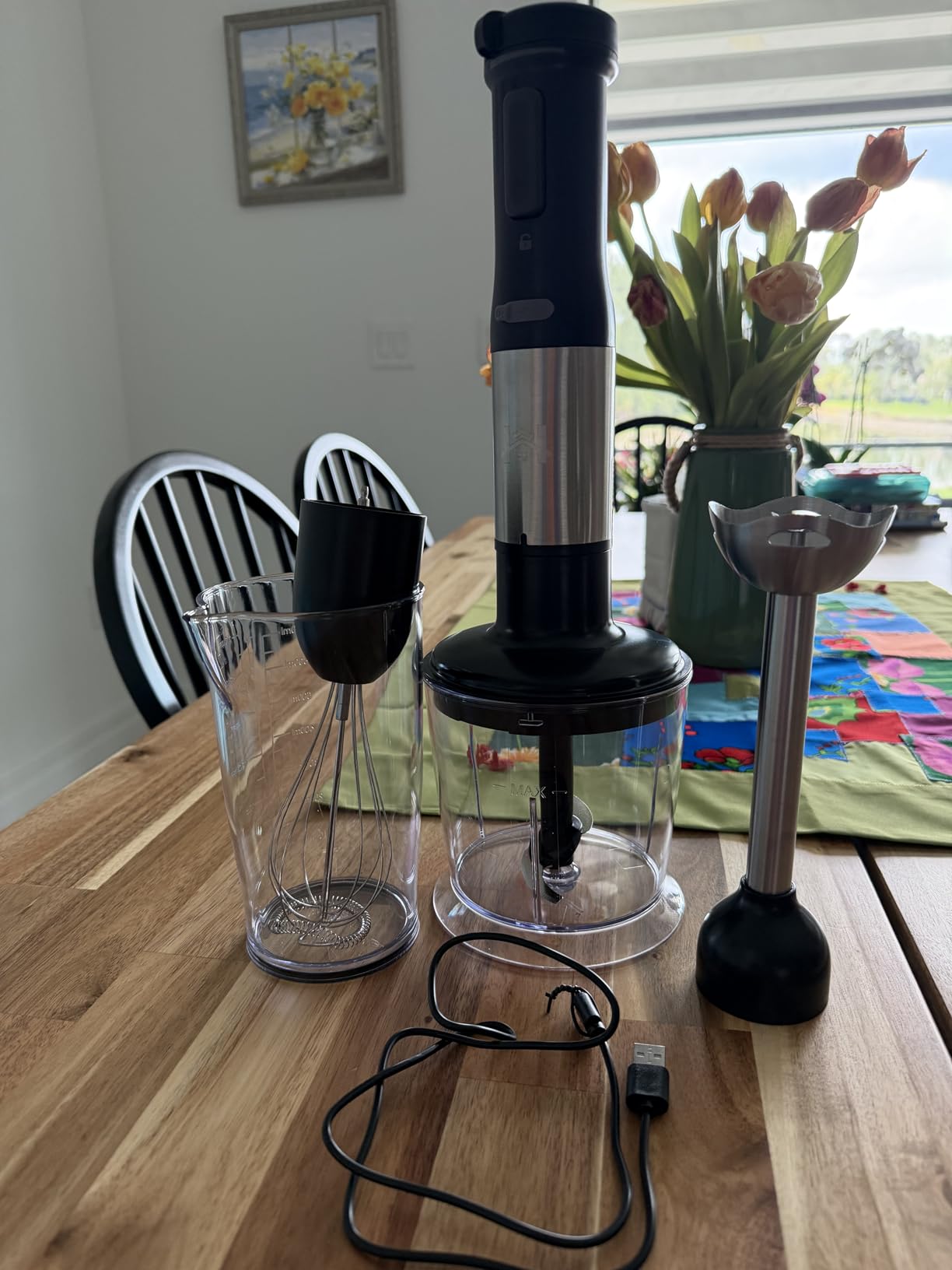 5-in-1 Cordless Immersion Blender with Rechargeable Handheld Battery | Variable-speed 2000mAh Battery, BPA-free & Dishwasher-safe, with Beaker, Chopper, Whisk & Frother for Kitchen, Grey customer photo 1