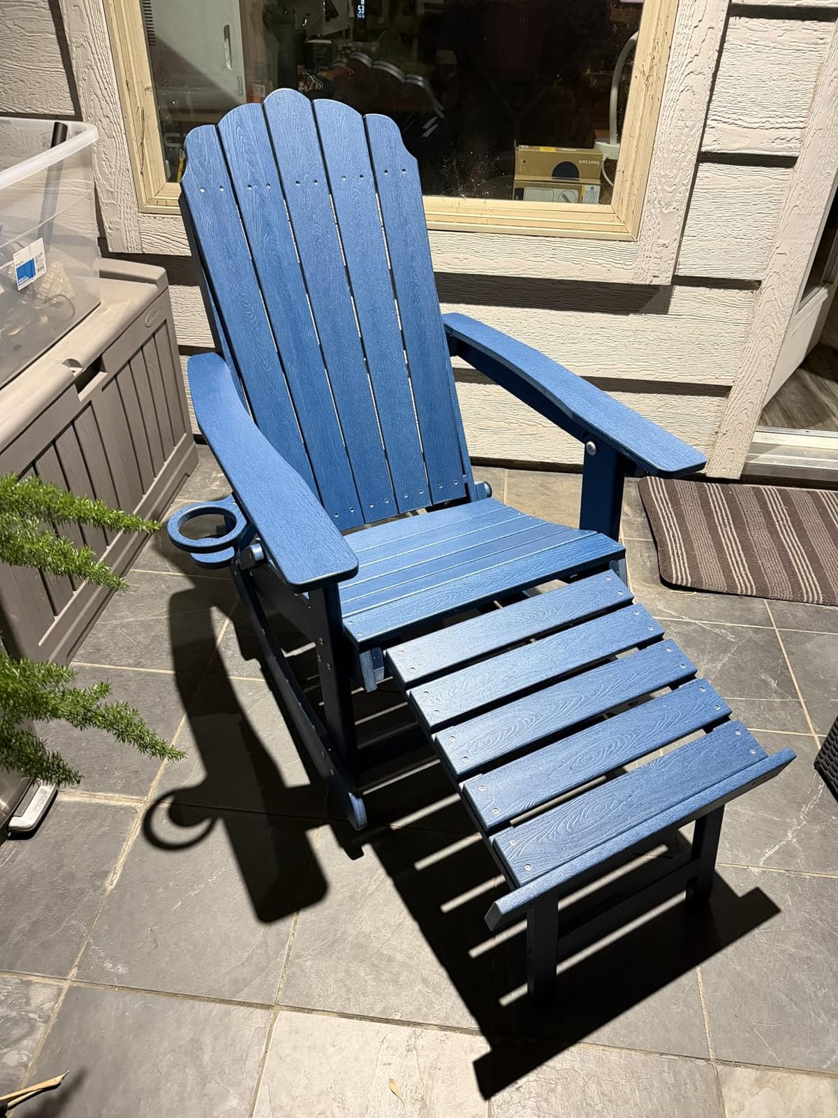 HDPE Adirondack Rocking Chair Set of 2, 4-in-1 Folding Design with Retractable Ottoman, Outdoor Adirondack Chair with 3-Position Adjustable Backrest & Cup Holder for Porch, Backyard, Pool, Brown customer photo 1