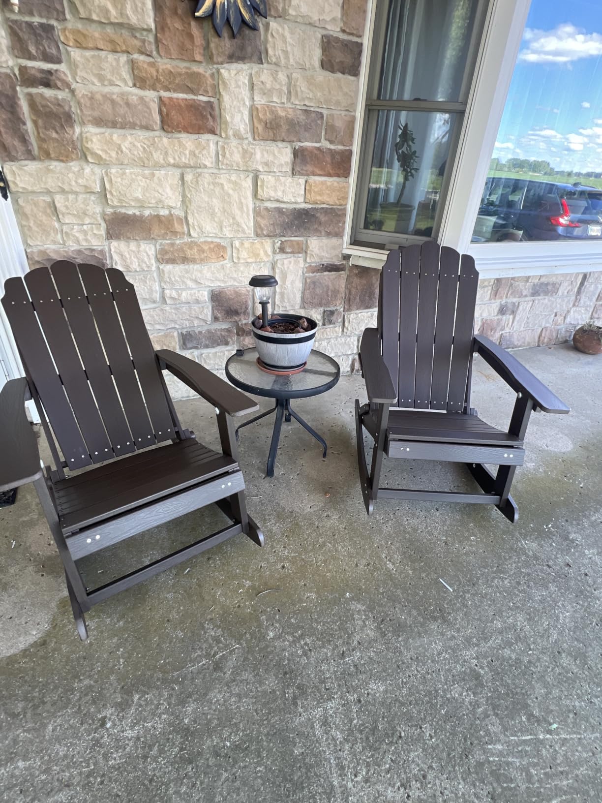 HDPE Adirondack Rocking Chair Set of 2, 4-in-1 Folding Design with Retractable Ottoman, Outdoor Adirondack Chair with 3-Position Adjustable Backrest & Cup Holder for Porch, Backyard, Pool, Brown customer photo 2