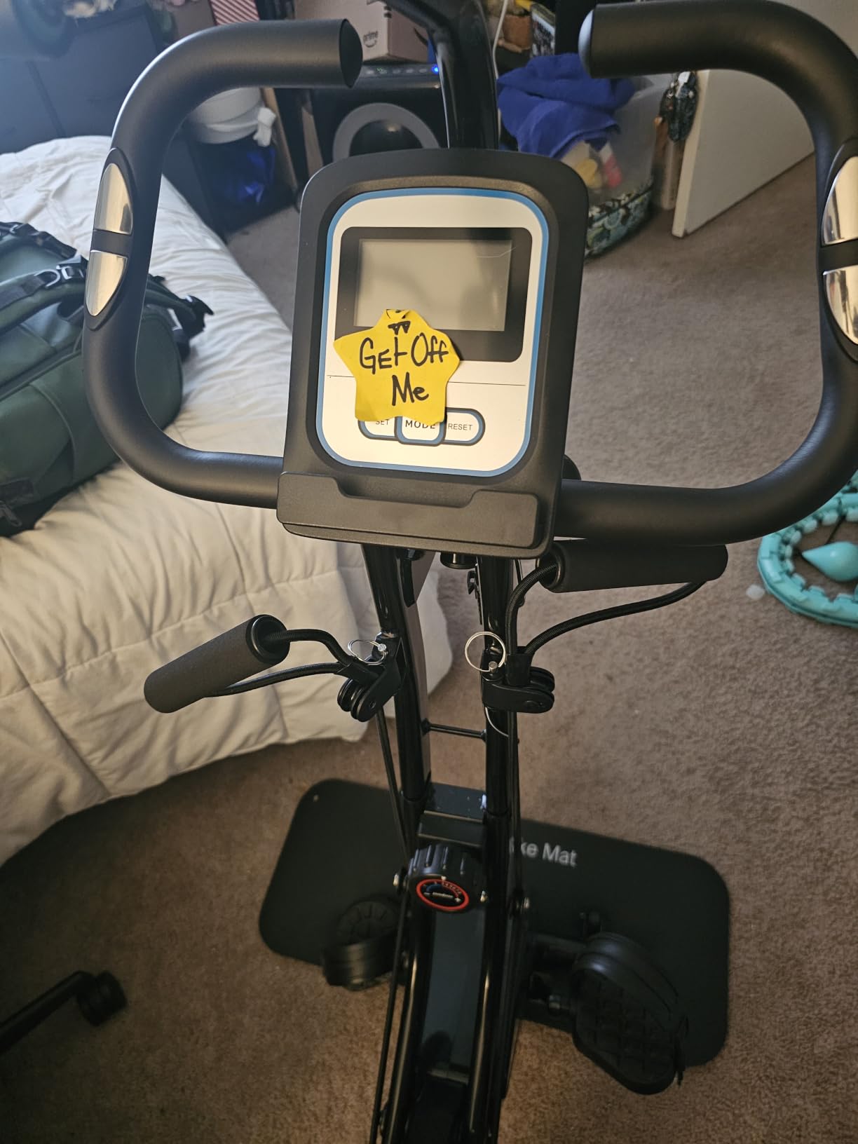 pooboo Folding Magnetic X‑Bike, Upright Exercise Bike for Home Gym | Foldable Indoor Stationary Cycling Bike, 8‑Level Resistance, 6.6 LBS Flywheel, 300 LB Capacity, Back Support Cushion customer photo 2