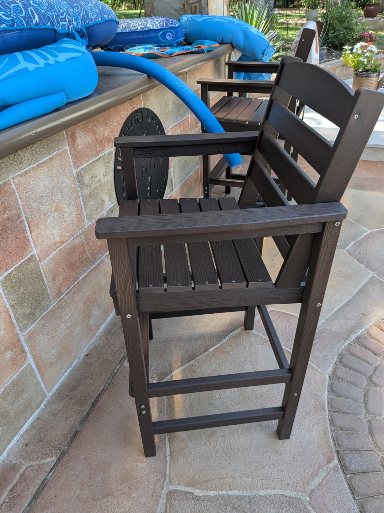 SERWALL 2-Pieces Tall Adirondack Chair & Connecting Table & Umbrella,Blue customer photo 2
