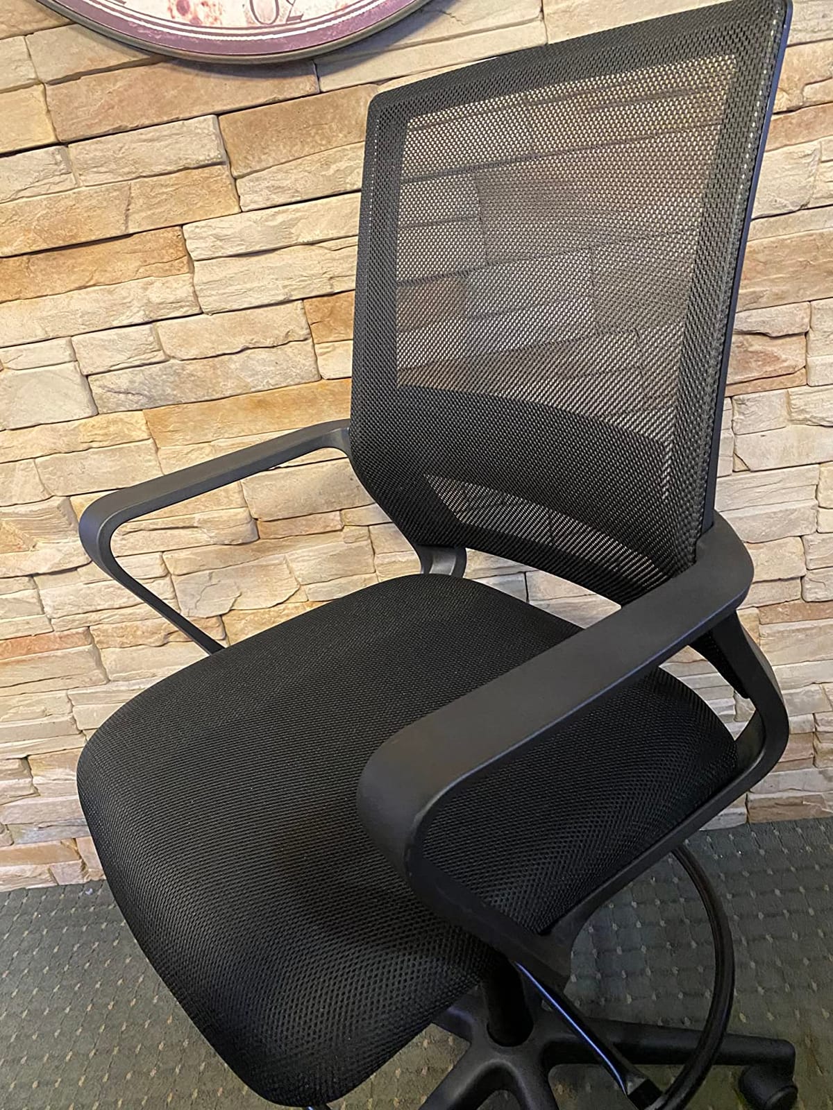 BestOffice Drafting Chair Tall Office Chair Adjustable Swivel Rolling Mesh Height with Lumbar Support Arms Footrest Mid Back for Adults Standing Desk Drafting Stool(Dark Black) customer photo 1