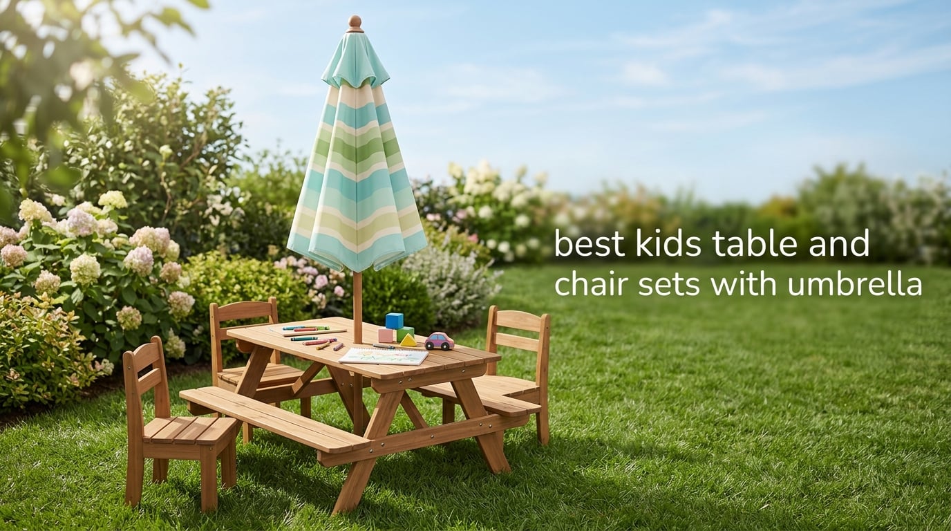 best kids table and chair sets with umbrella