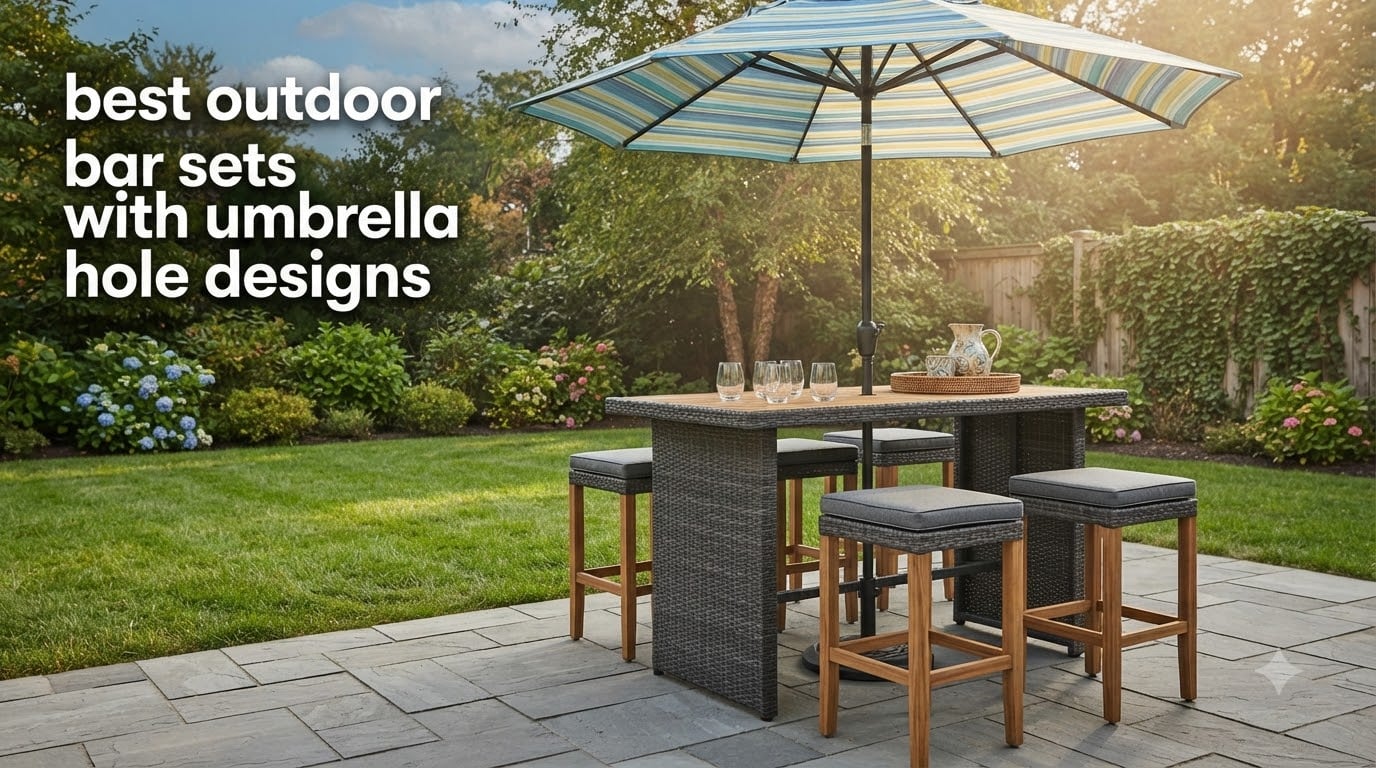 best outdoor bar sets with umbrella hole designs