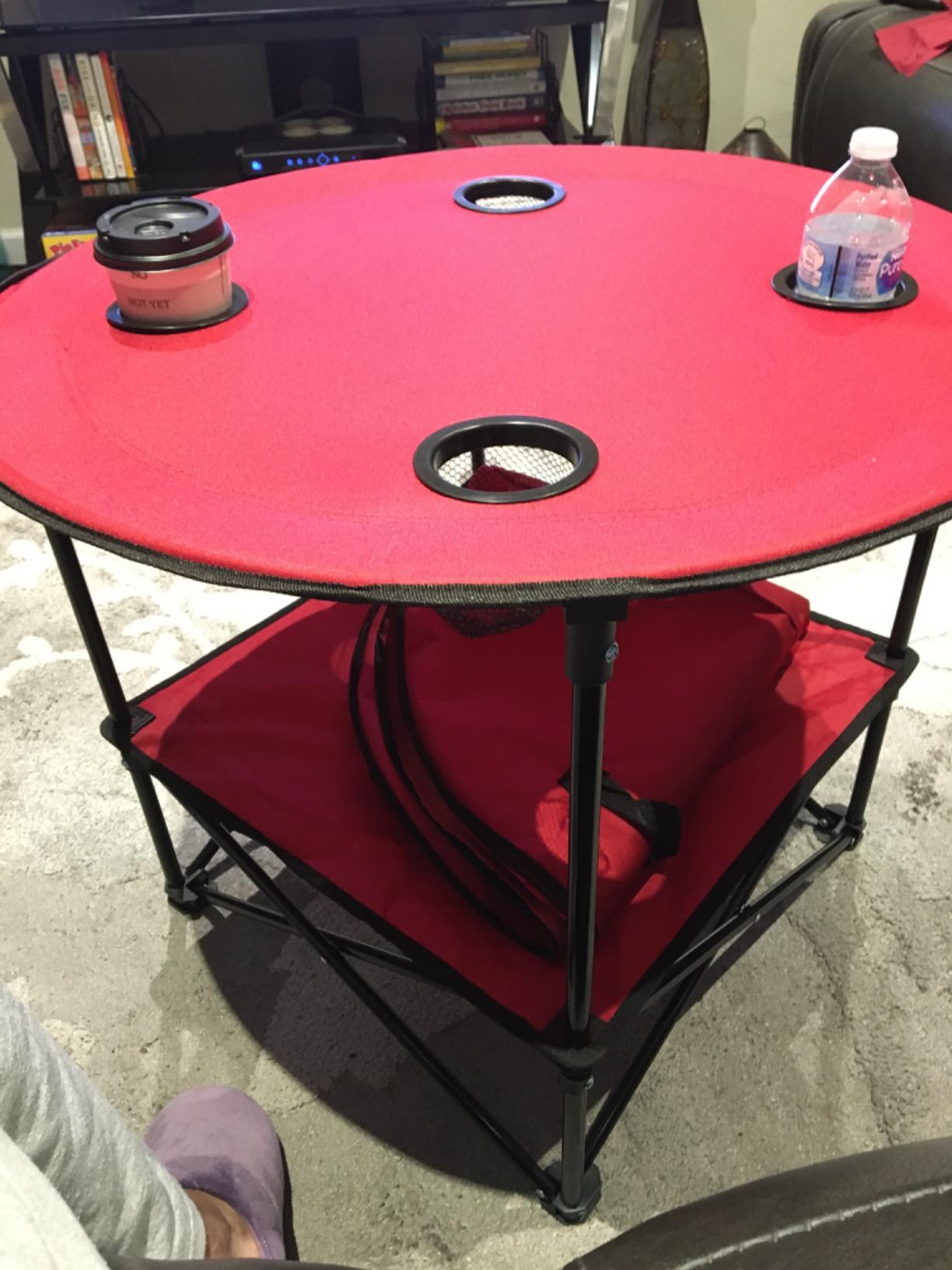 Preferred Nation | 2 Tier Folding Camping Table with 4 Mesh Cup Holders Black | Polyester with Metal Frame | Compact, Convenient Carry Case Included | Side Table for Tailgate customer photo 2