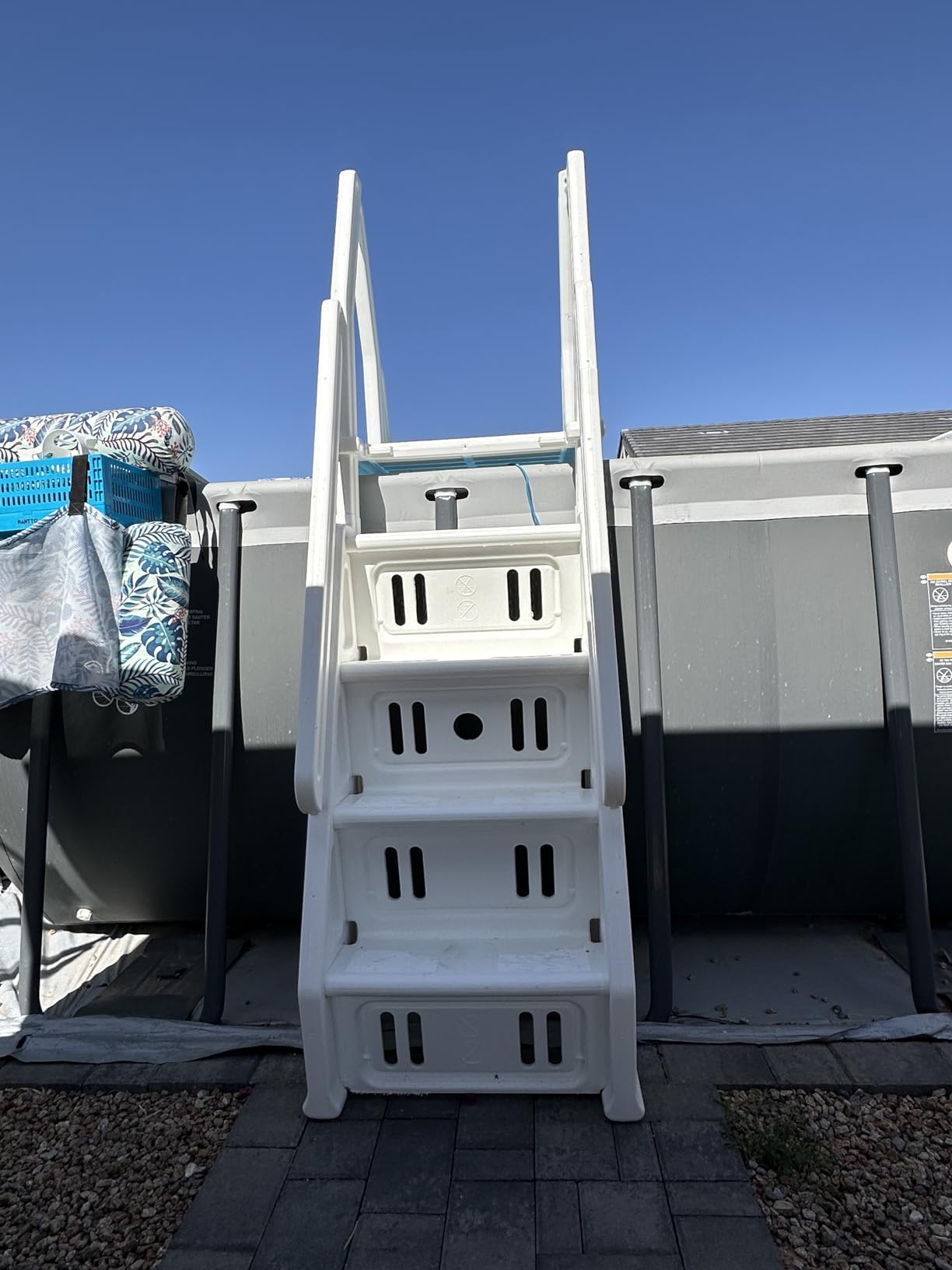 Vinyl Works 24 Inch Double Pool Step Ladder with Gate and Handrails, Taupe customer photo 1