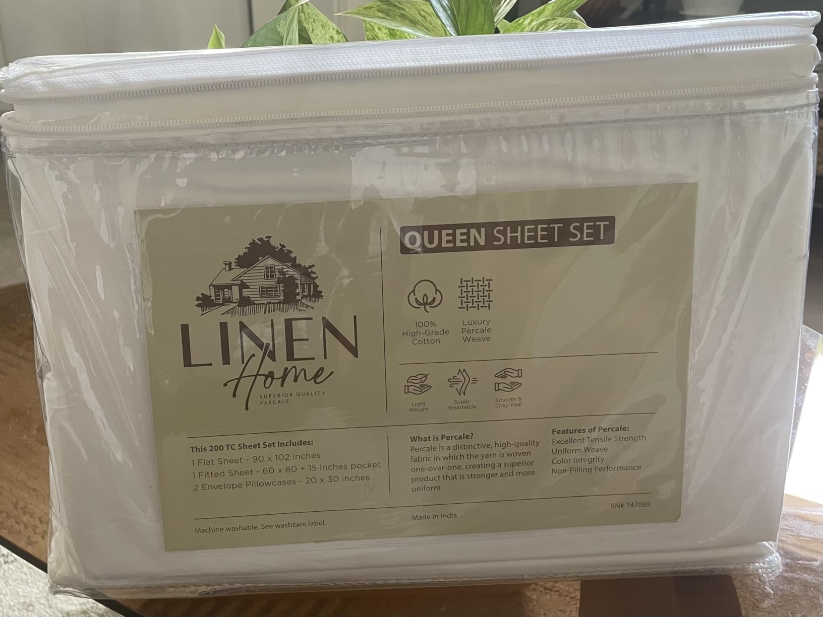 Linen Home 100% Cotton Percale Sheets Queen Size 4 Pc Cooling Set - White customer photo 2